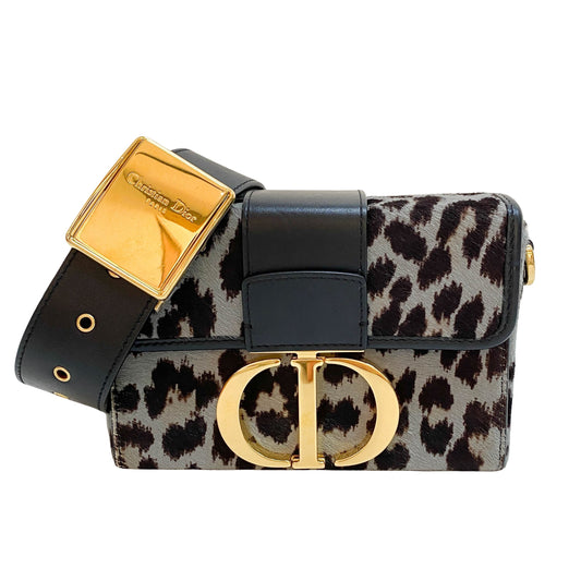 30 Montaigne Grey Leopard Print Pony Hair Shoulder Bag