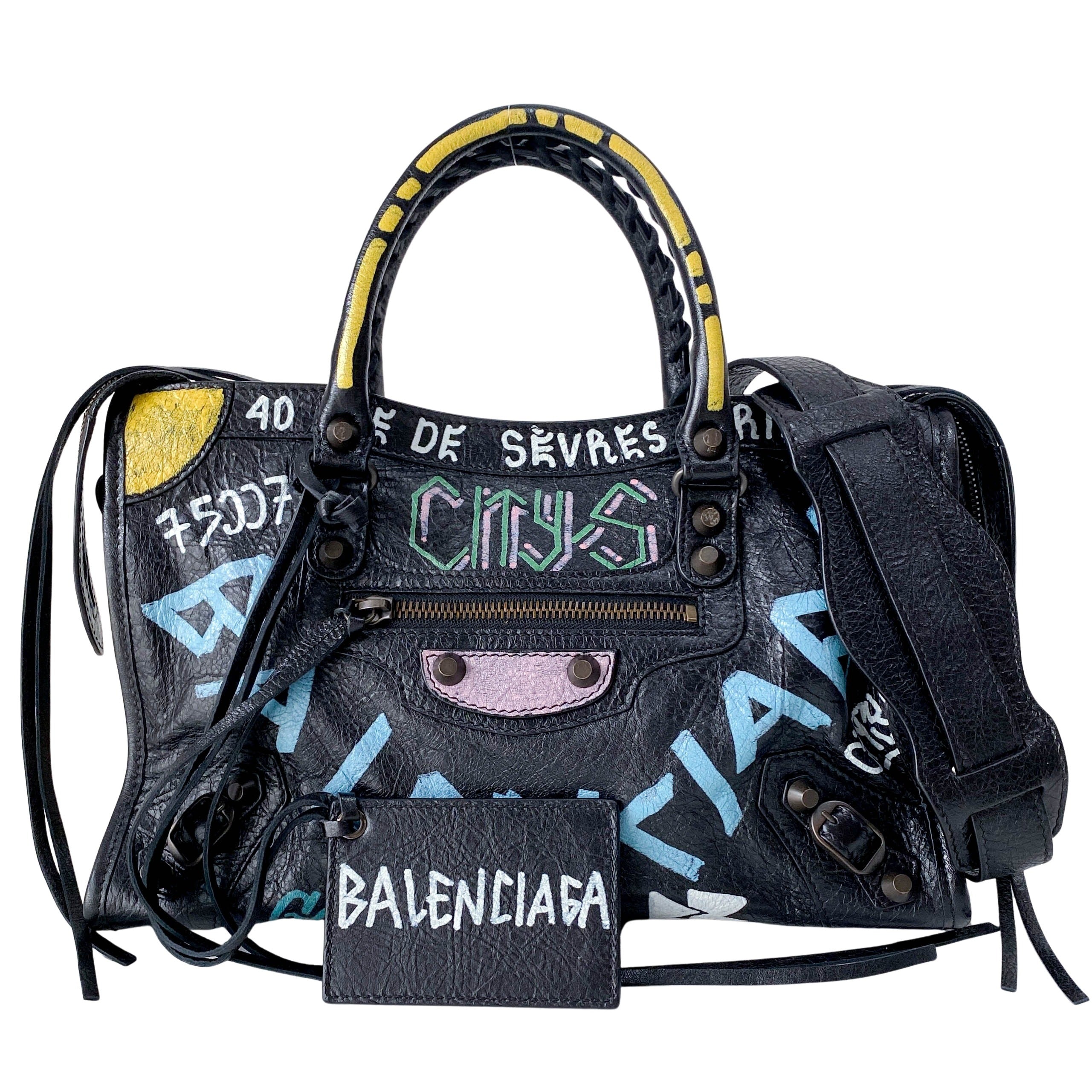 Graffiti Le City Small Black Leather Shoulder Bag