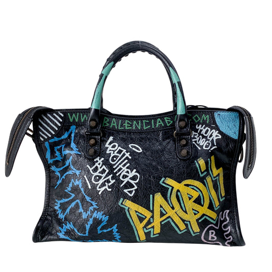 Graffiti Le City Small Black Leather Shoulder Bag