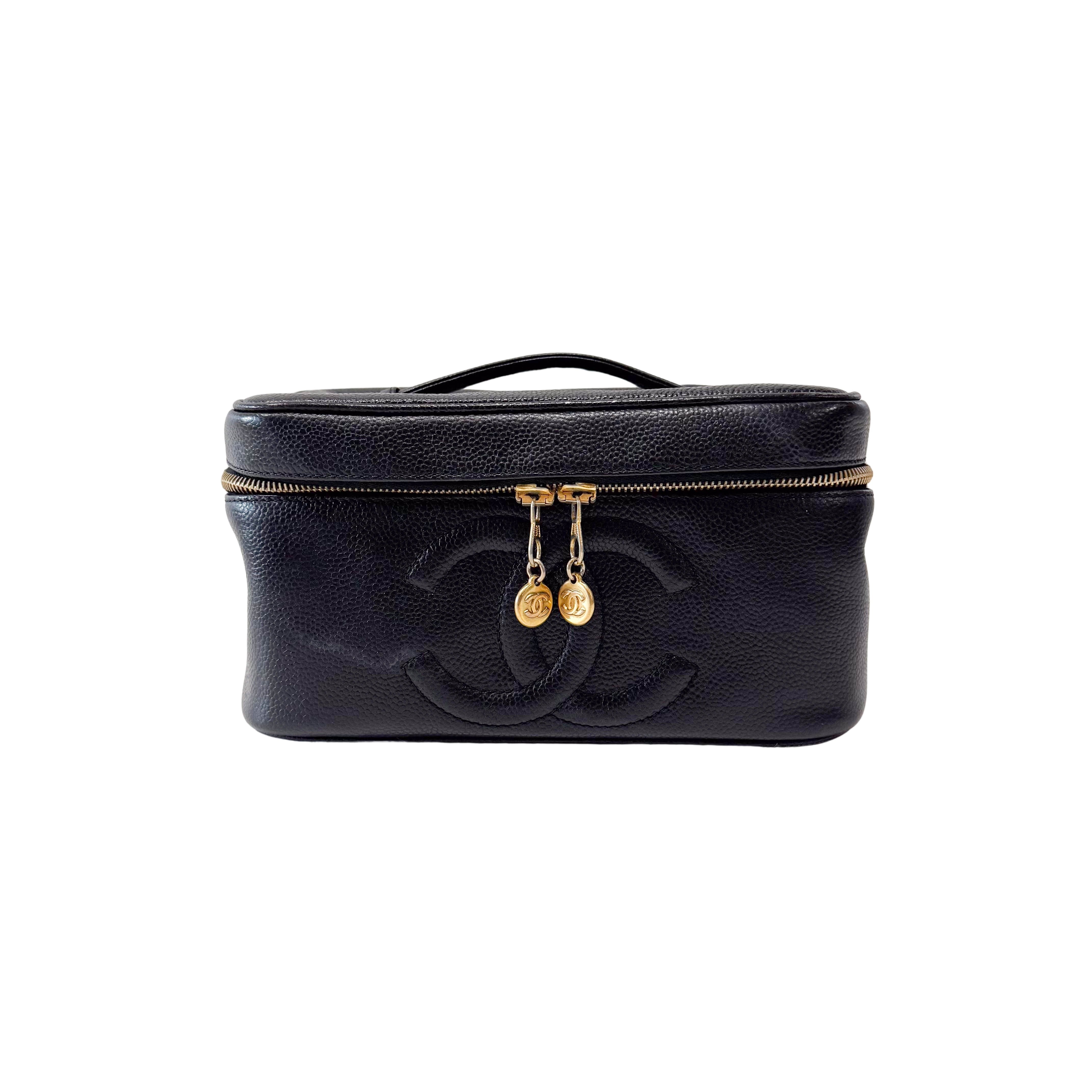 Black Grain Calf Skin Vanity Hand Bag