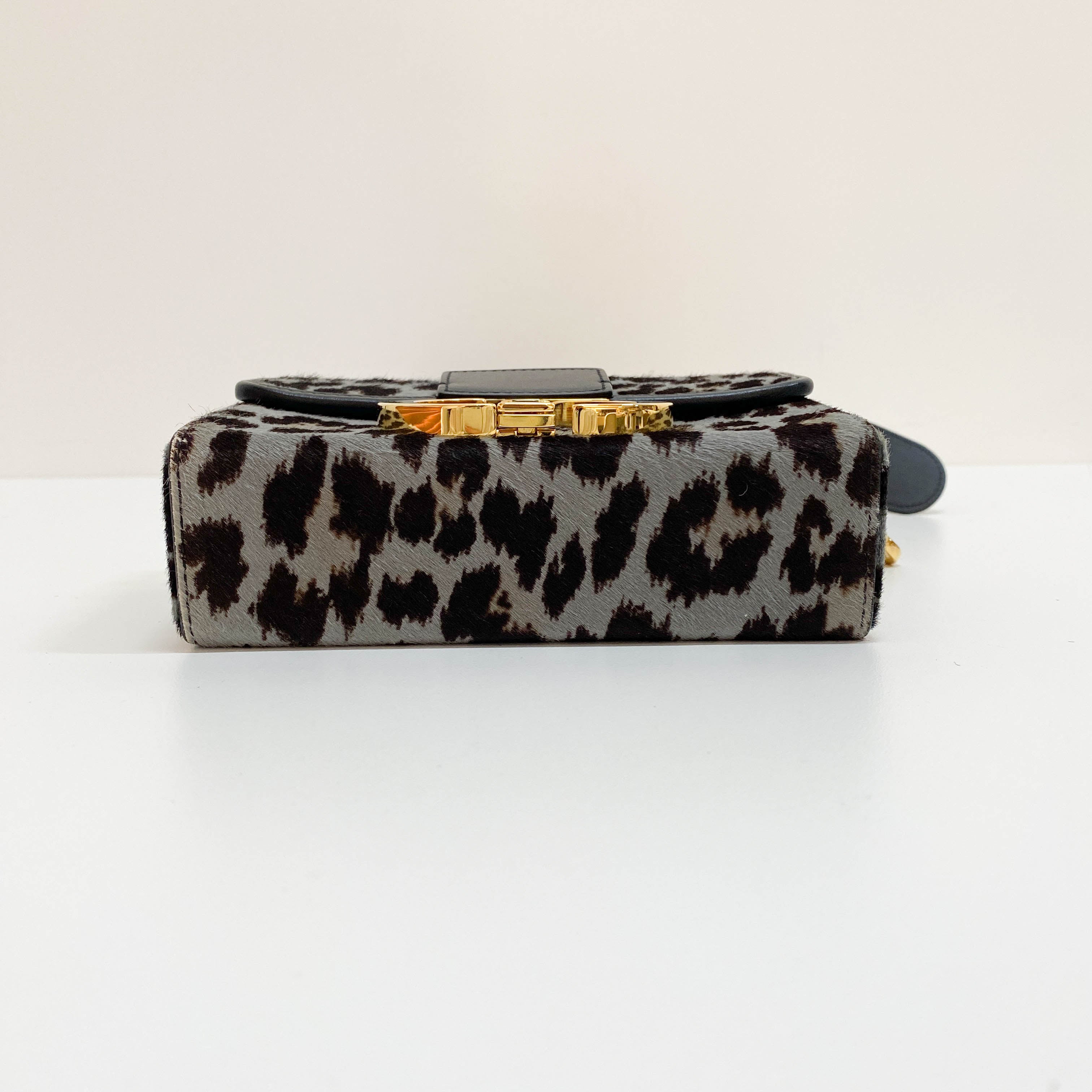 30 Montaigne Grey Leopard Print Pony Hair Shoulder Bag