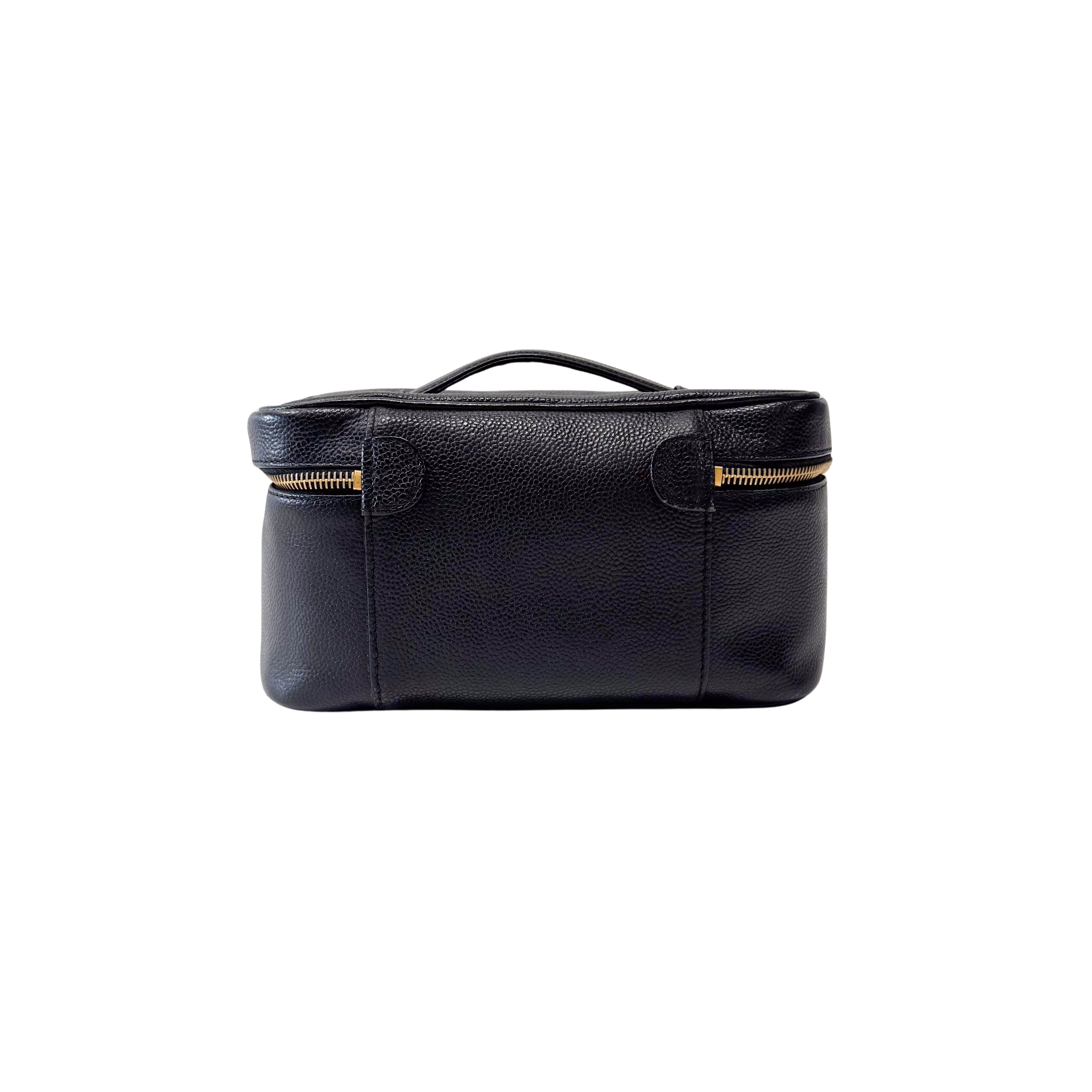 Black Grain Calf Skin Vanity Hand Bag