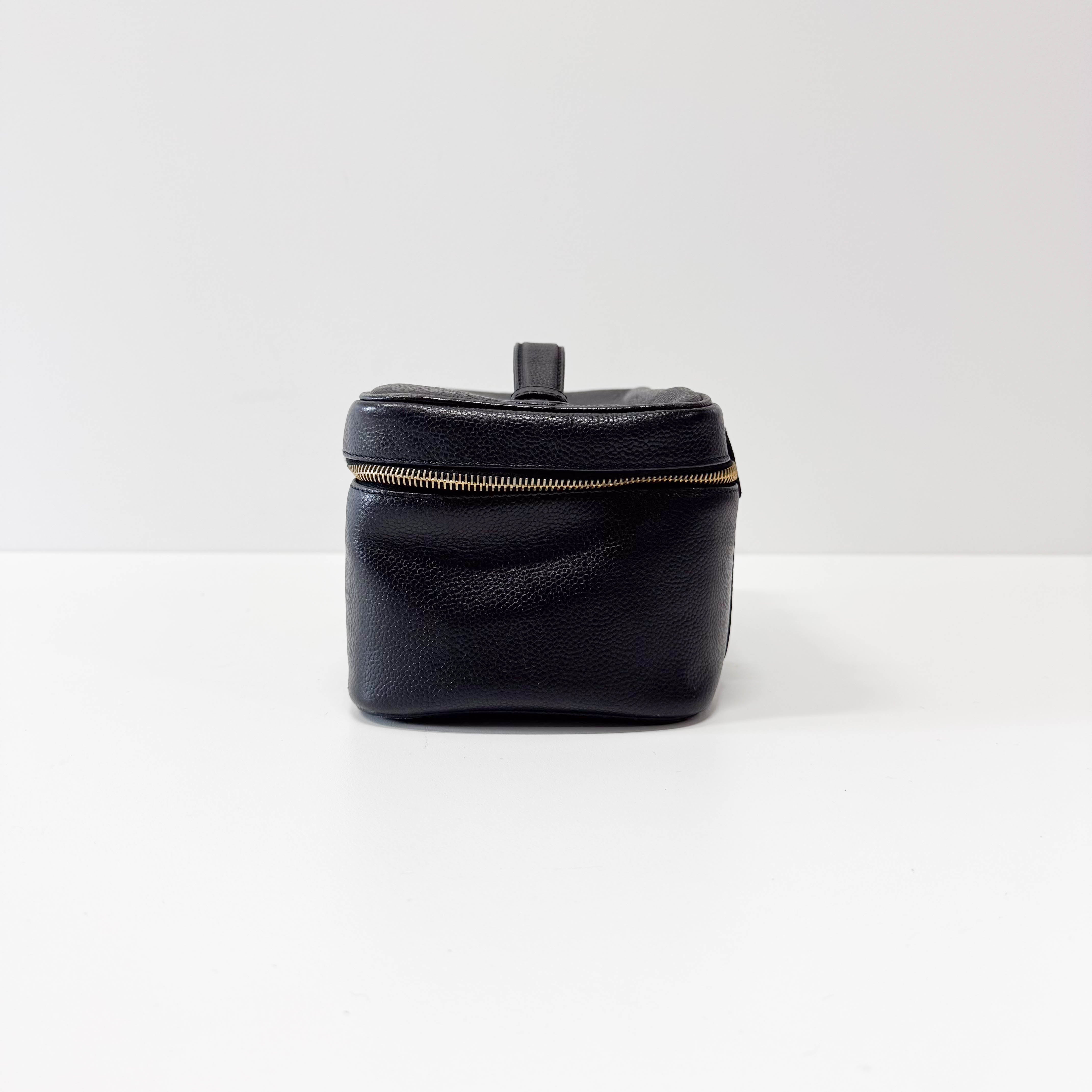 Black Grain Calf Skin Vanity Hand Bag