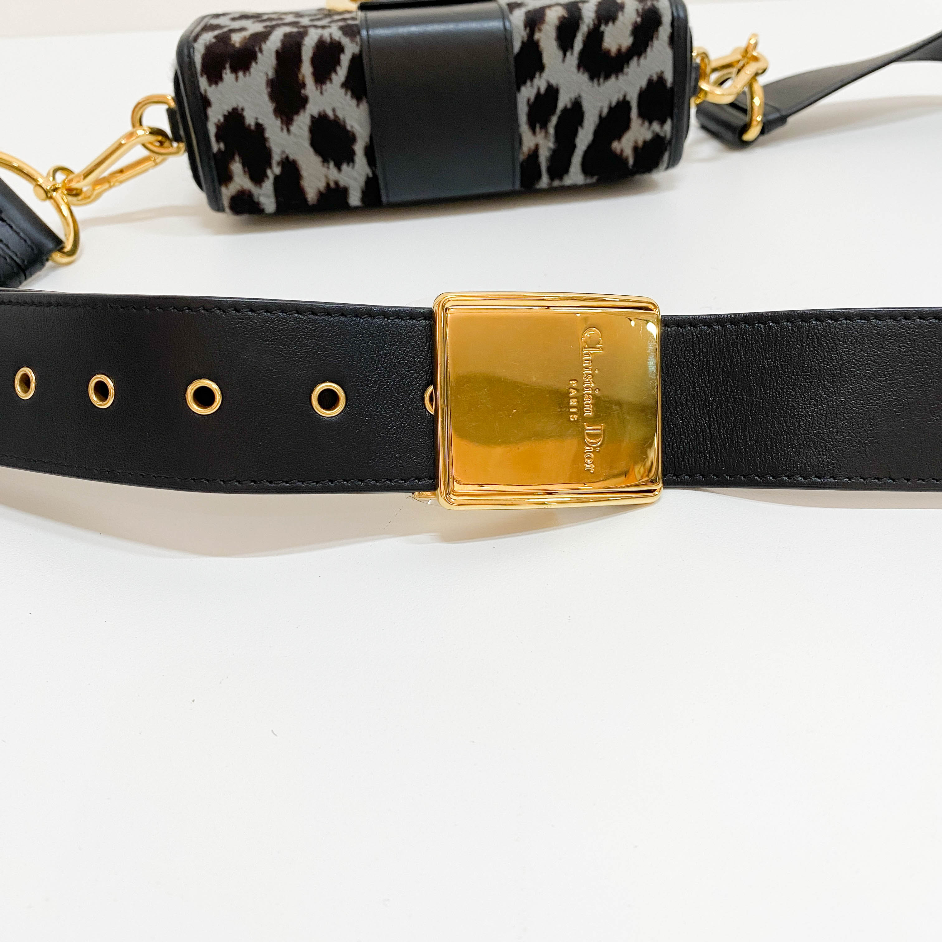 30 Montaigne Grey Leopard Print Pony Hair Shoulder Bag