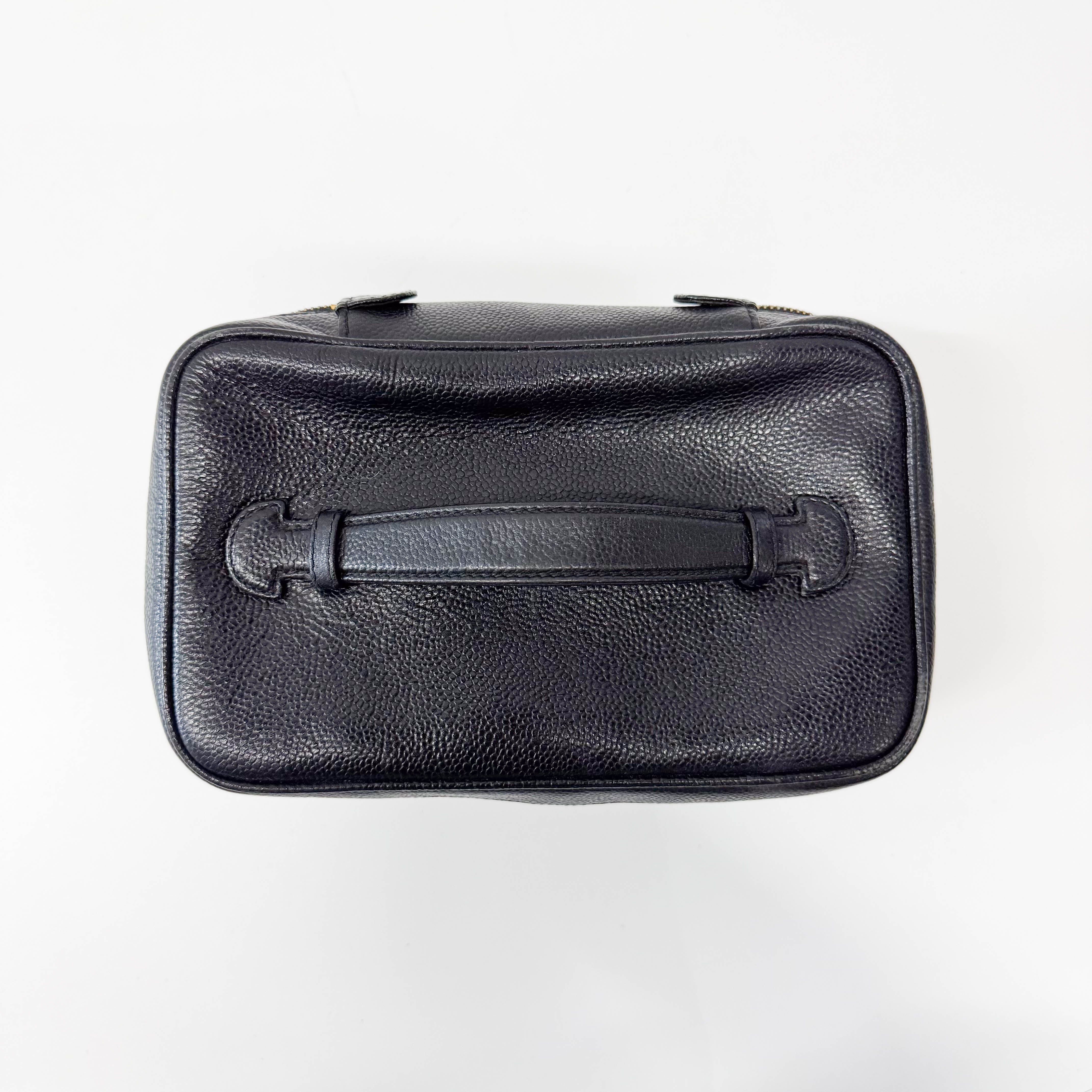Black Grain Calf Skin Vanity Hand Bag