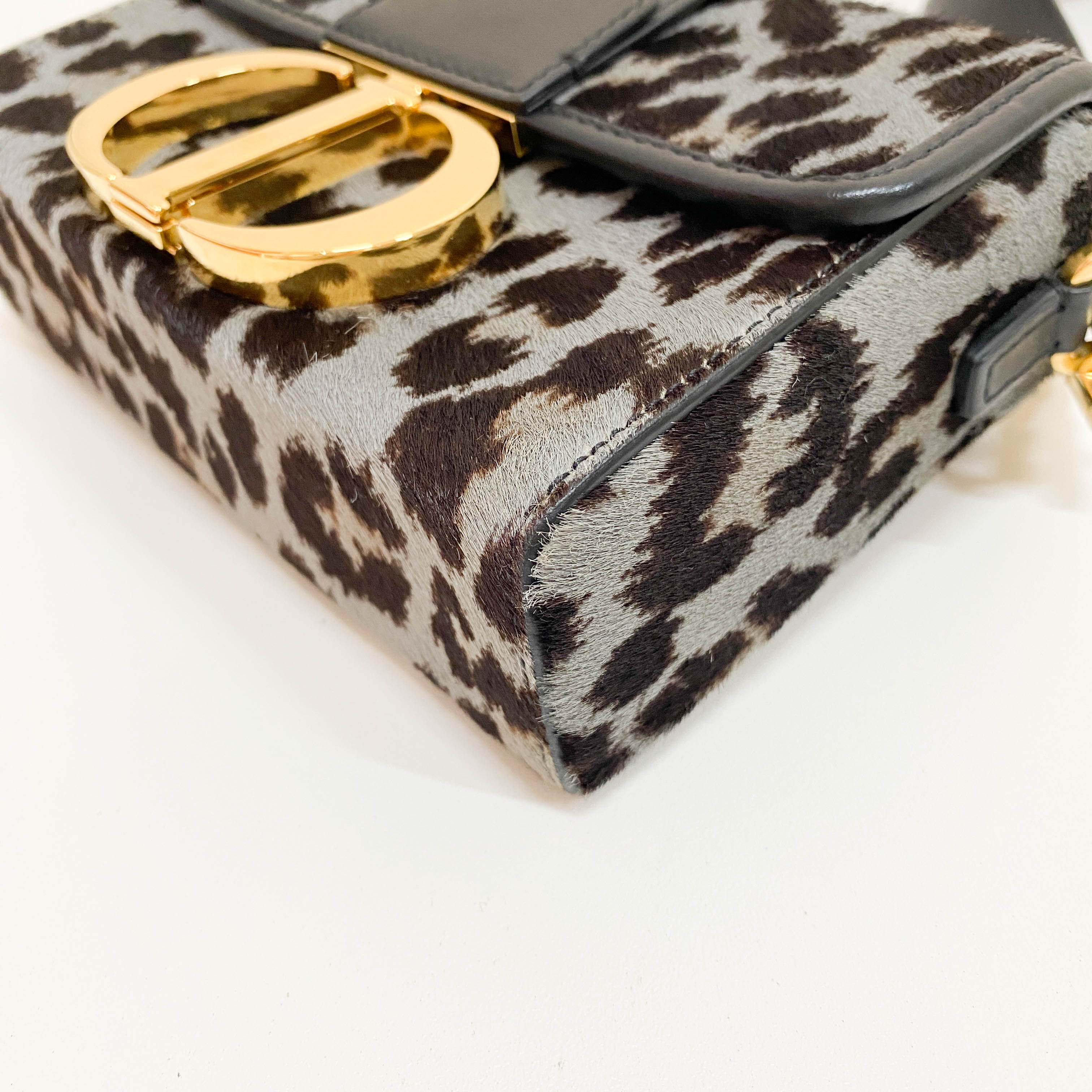 30 Montaigne Grey Leopard Print Pony Hair Shoulder Bag