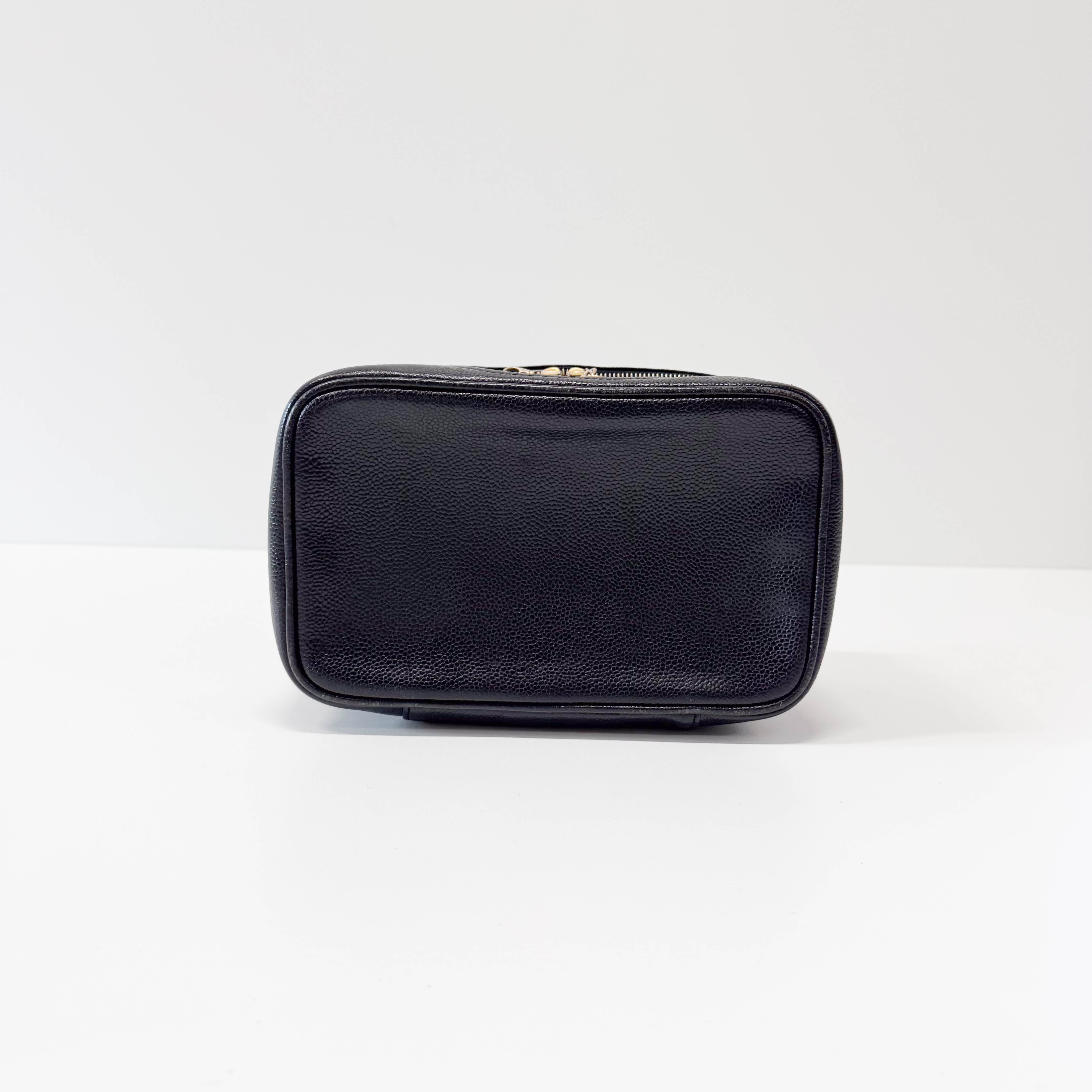 Black Grain Calf Skin Vanity Hand Bag
