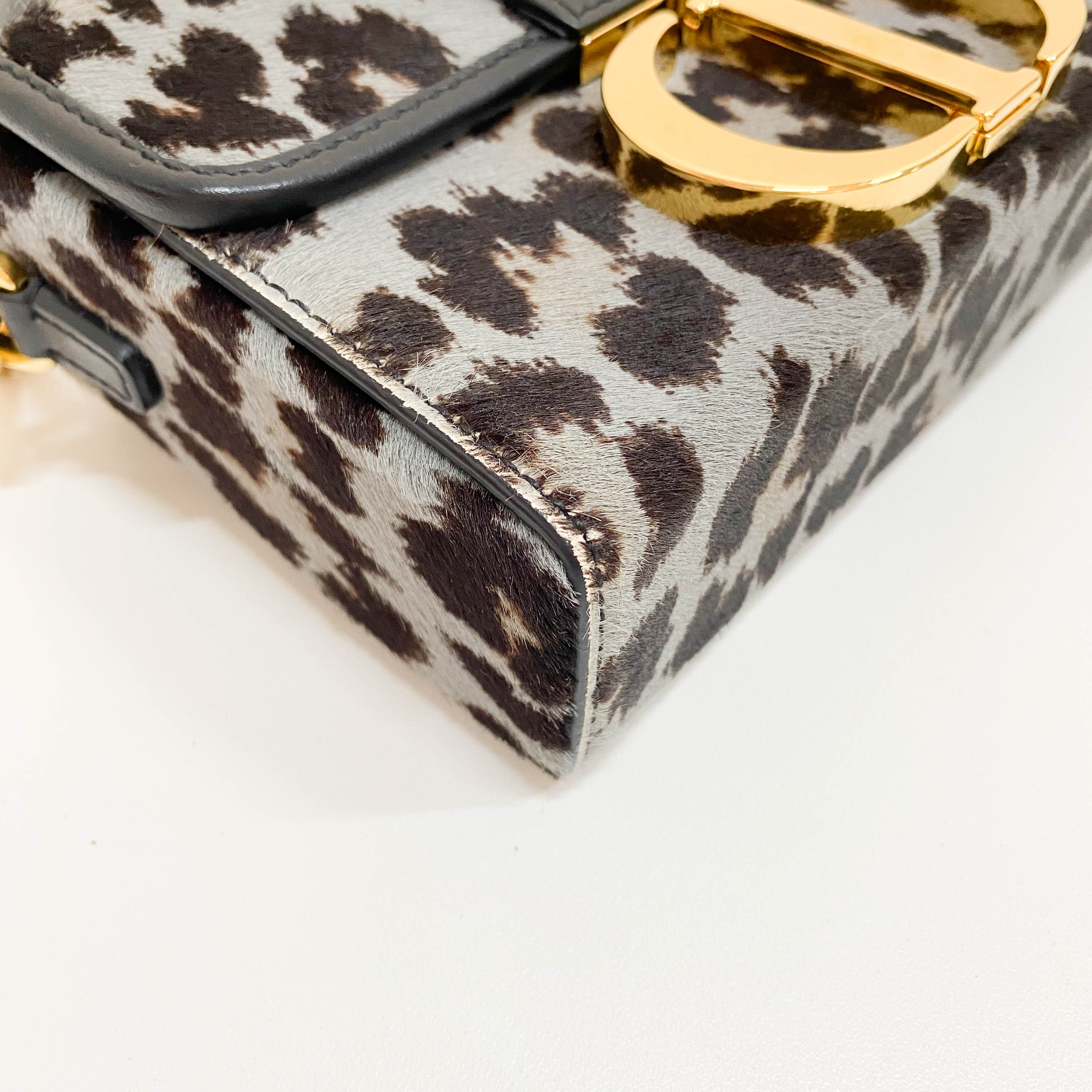 30 Montaigne Grey Leopard Print Pony Hair Shoulder Bag