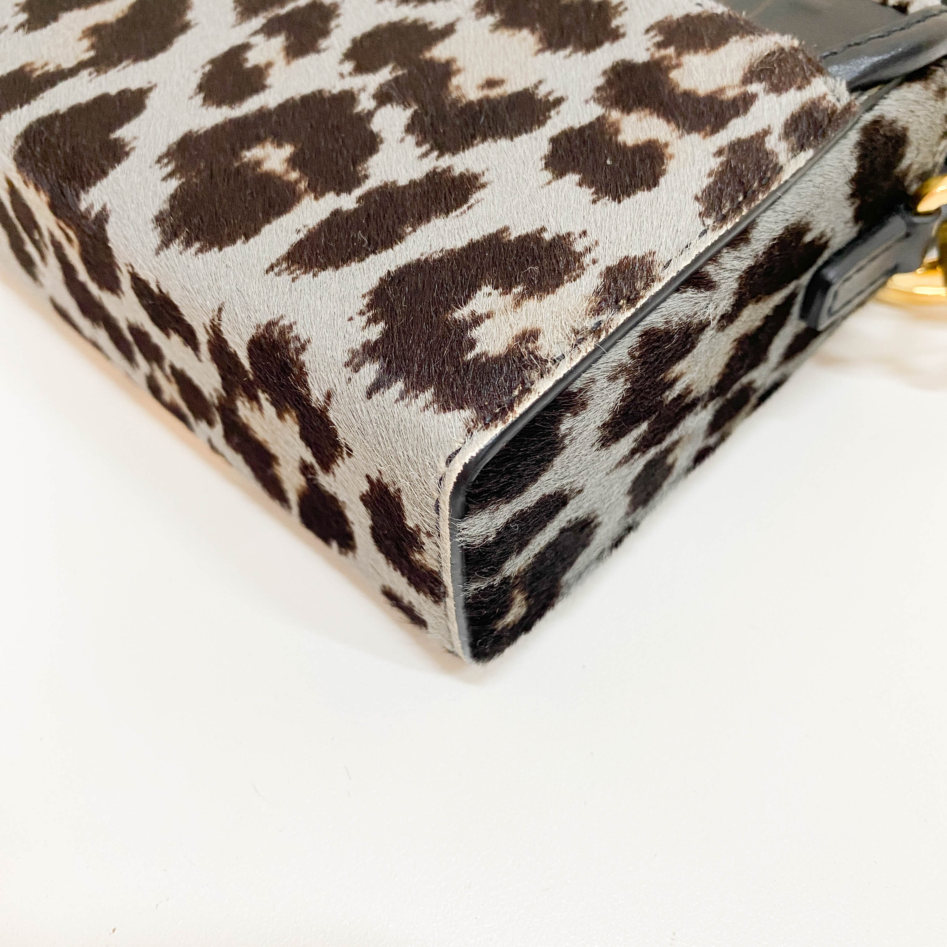 30 Montaigne Grey Leopard Print Pony Hair Shoulder Bag