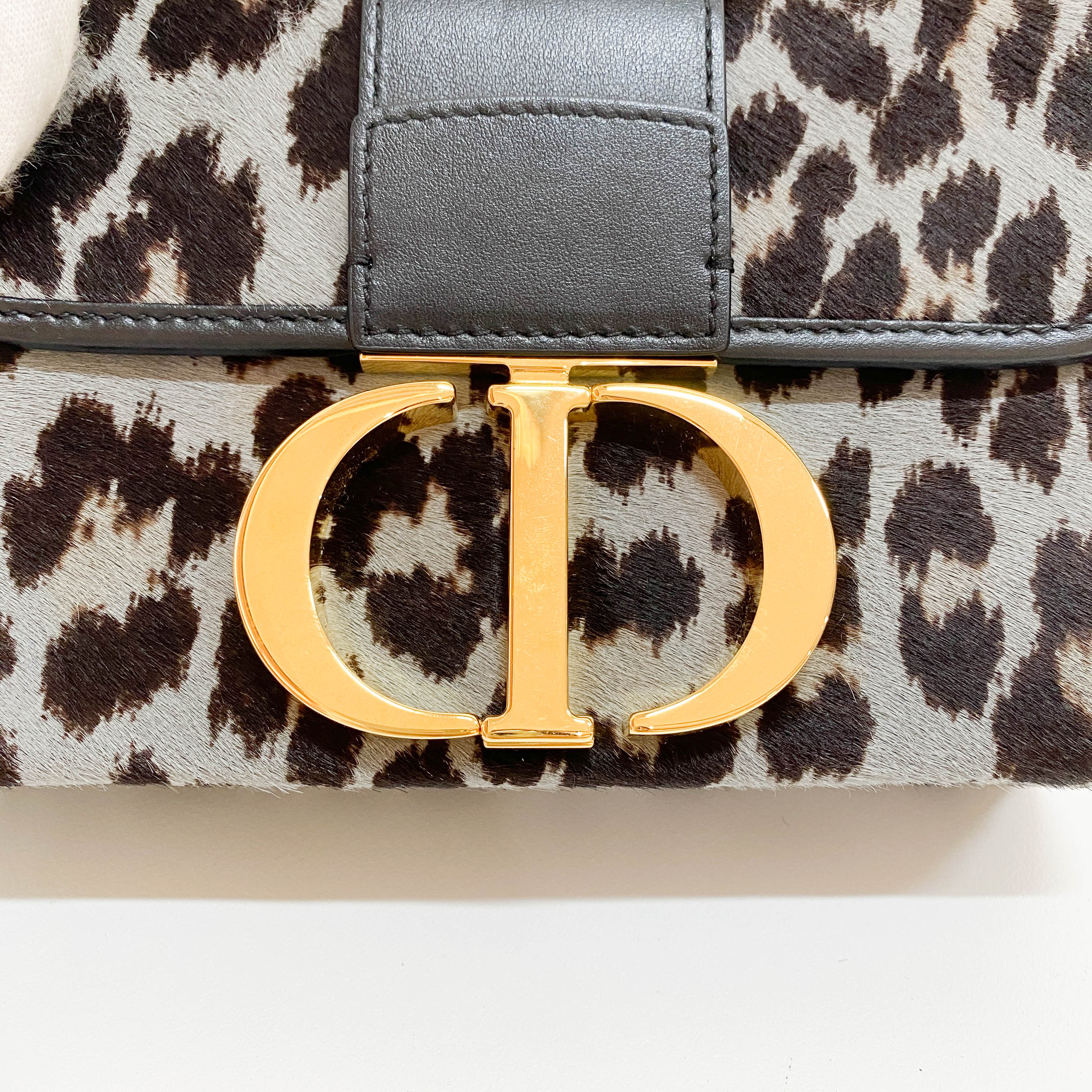 30 Montaigne Grey Leopard Print Pony Hair Shoulder Bag