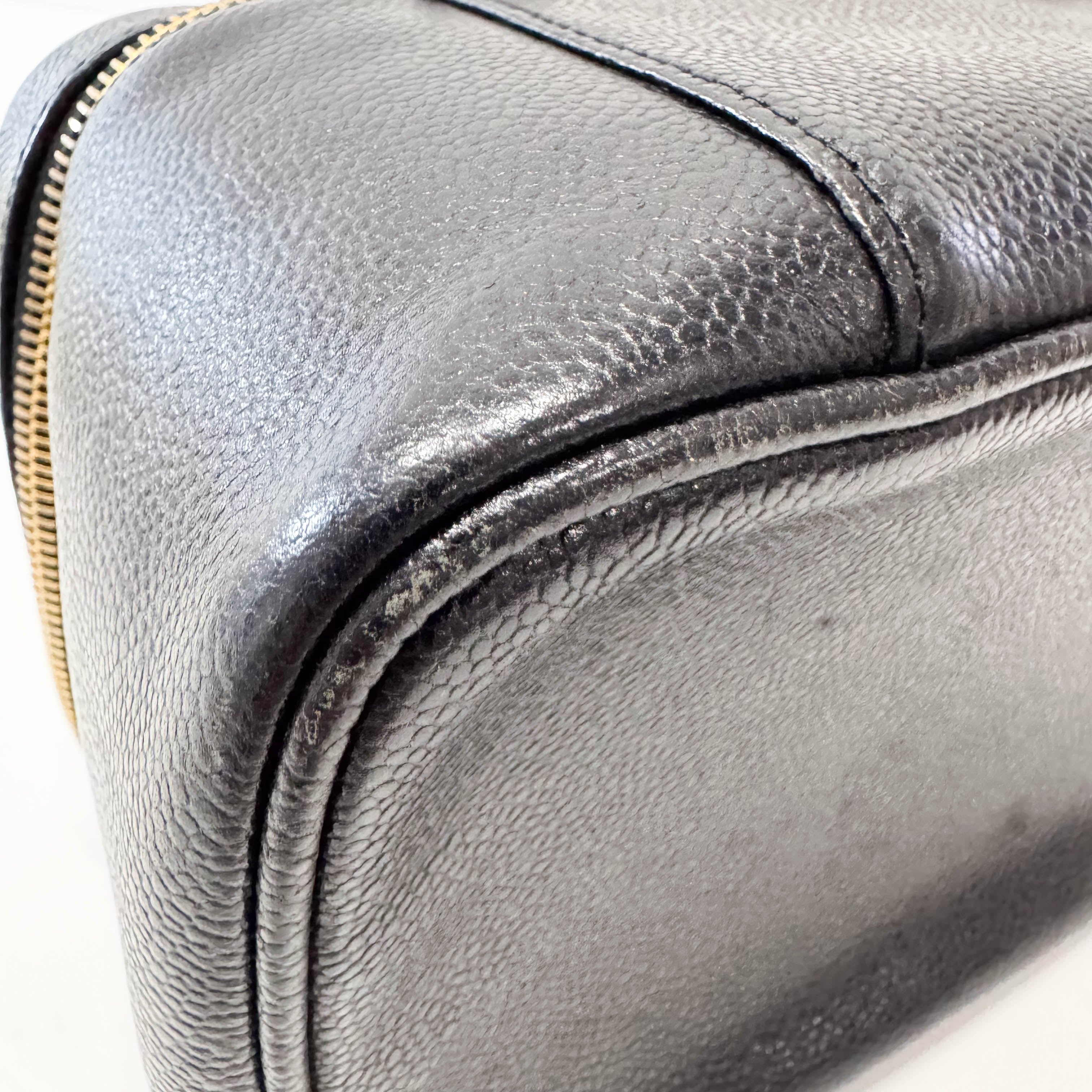 Black Grain Calf Skin Vanity Hand Bag