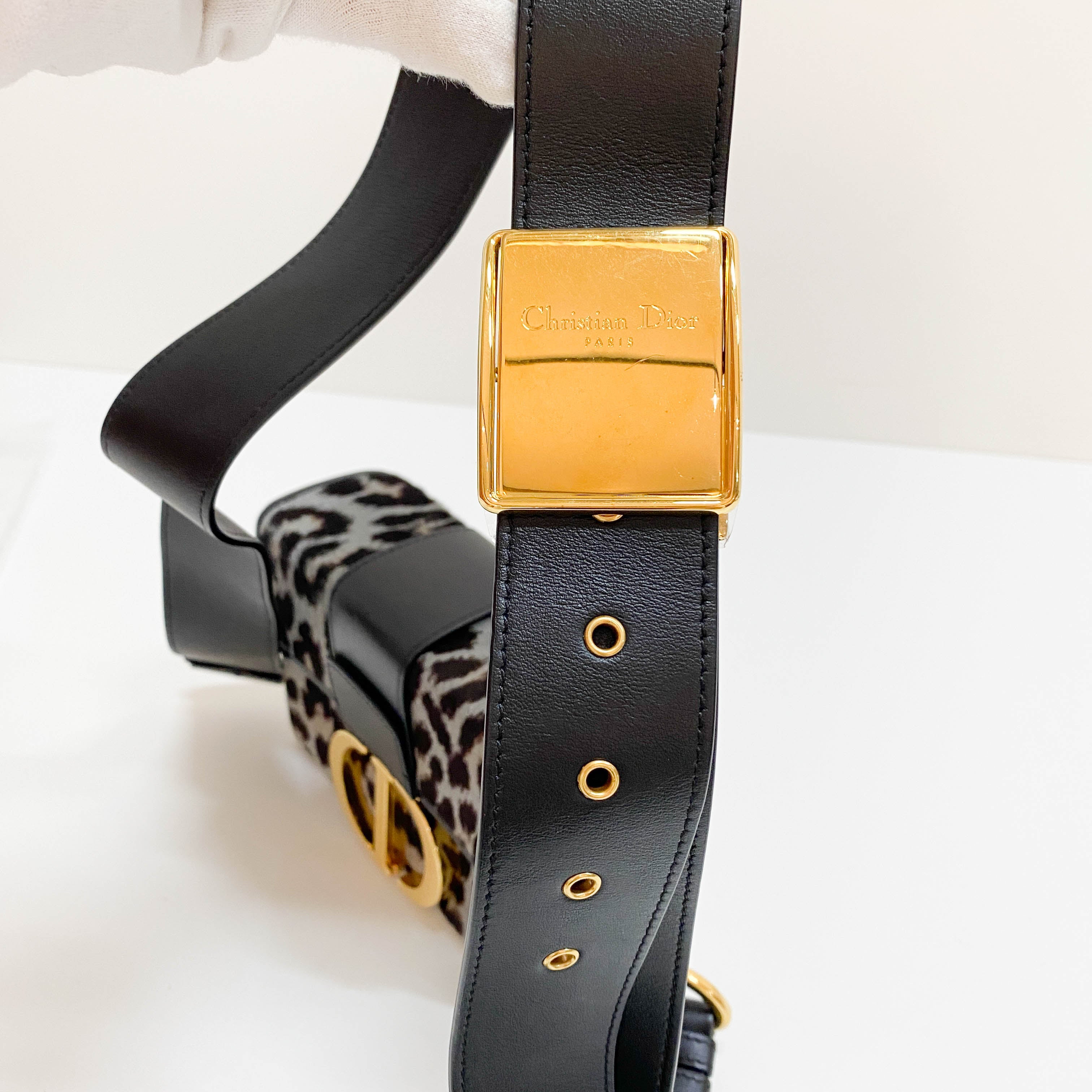 30 Montaigne Grey Leopard Print Pony Hair Shoulder Bag