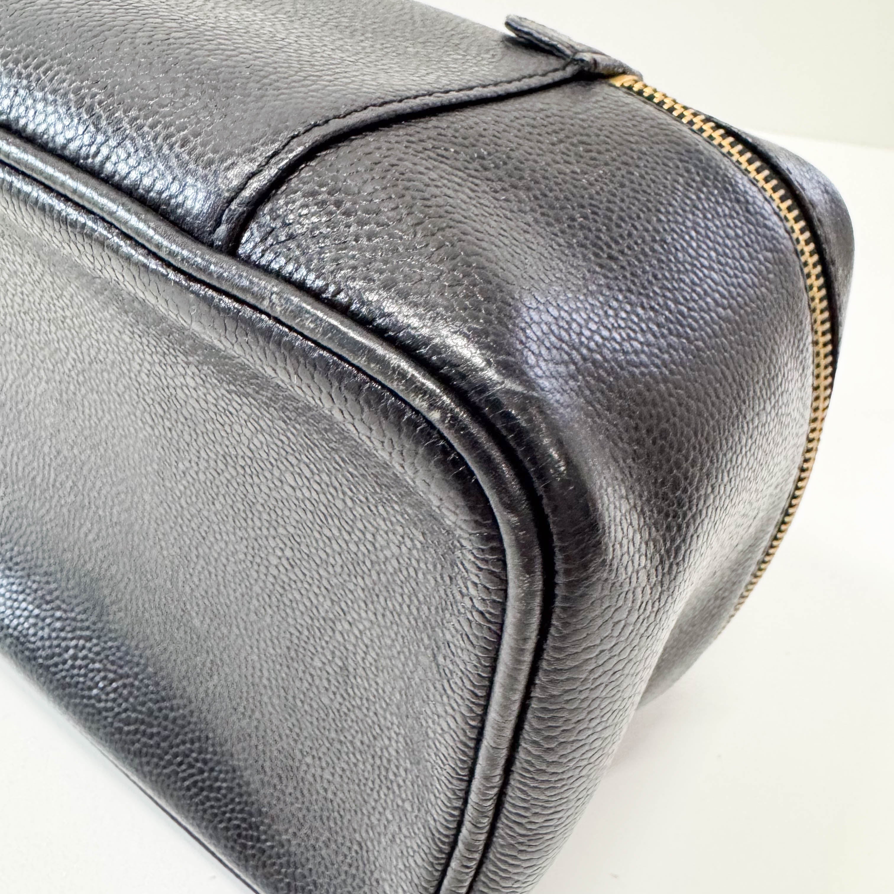 Black Grain Calf Skin Vanity Hand Bag