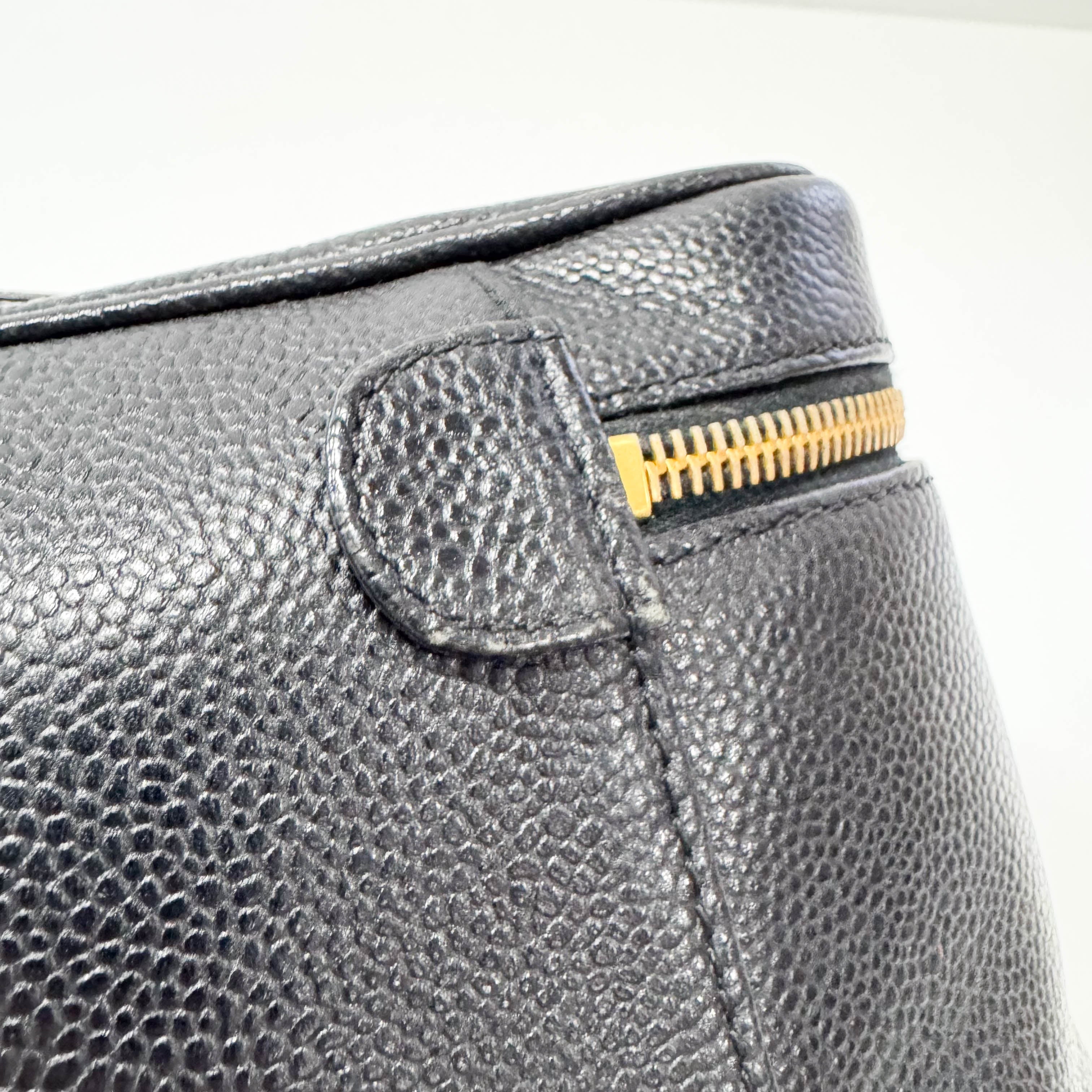 Black Grain Calf Skin Vanity Hand Bag