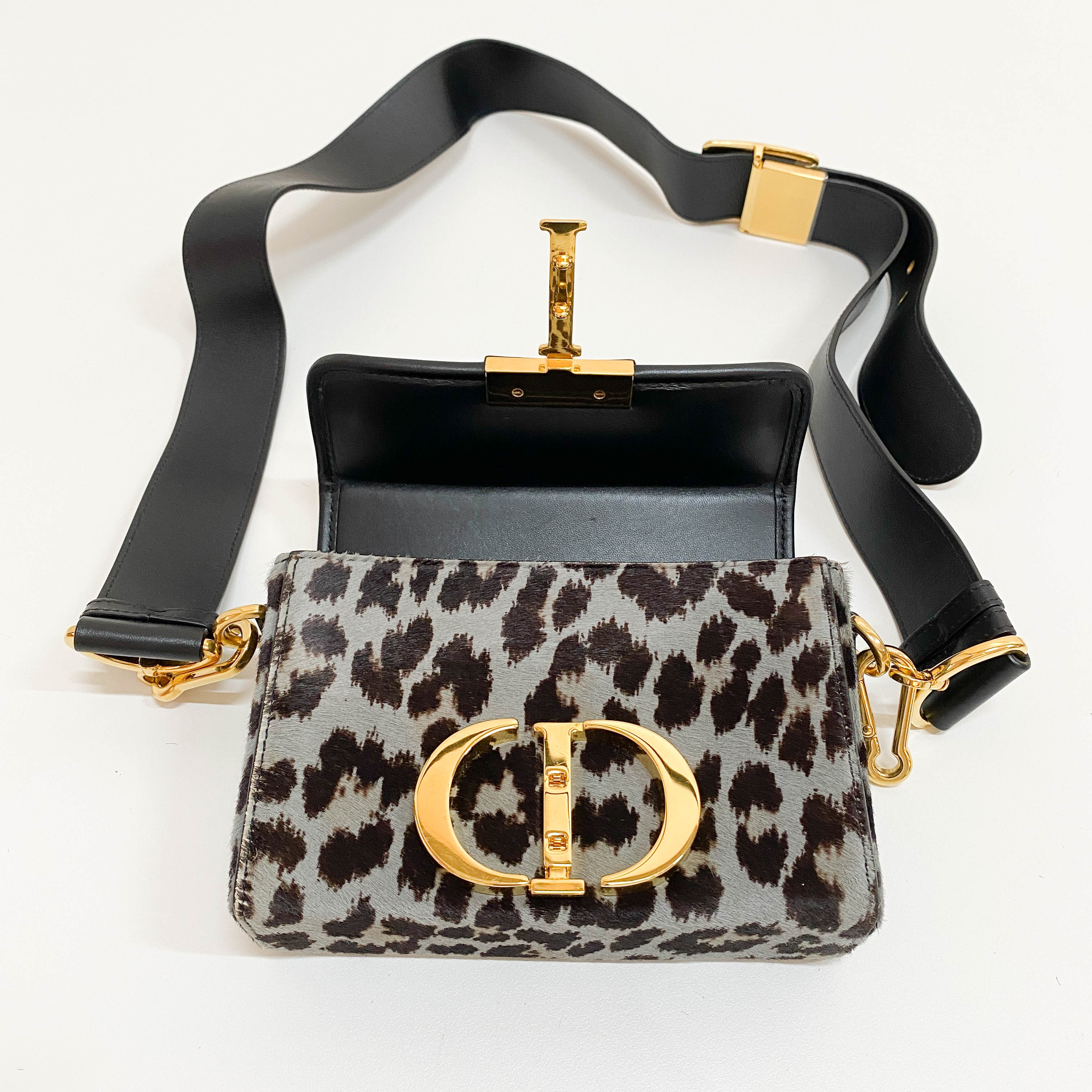 30 Montaigne Grey Leopard Print Pony Hair Shoulder Bag