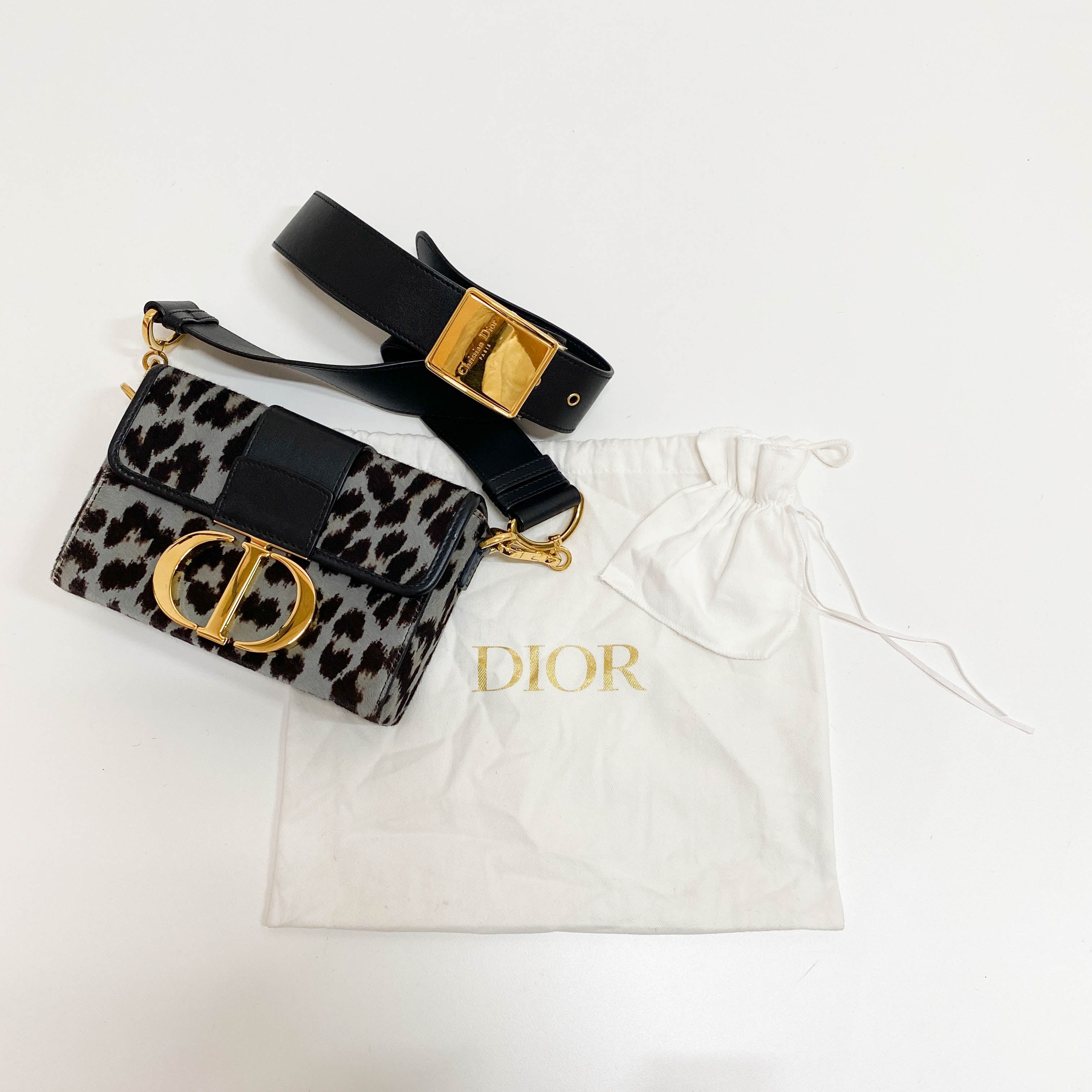 30 Montaigne Grey Leopard Print Pony Hair Shoulder Bag