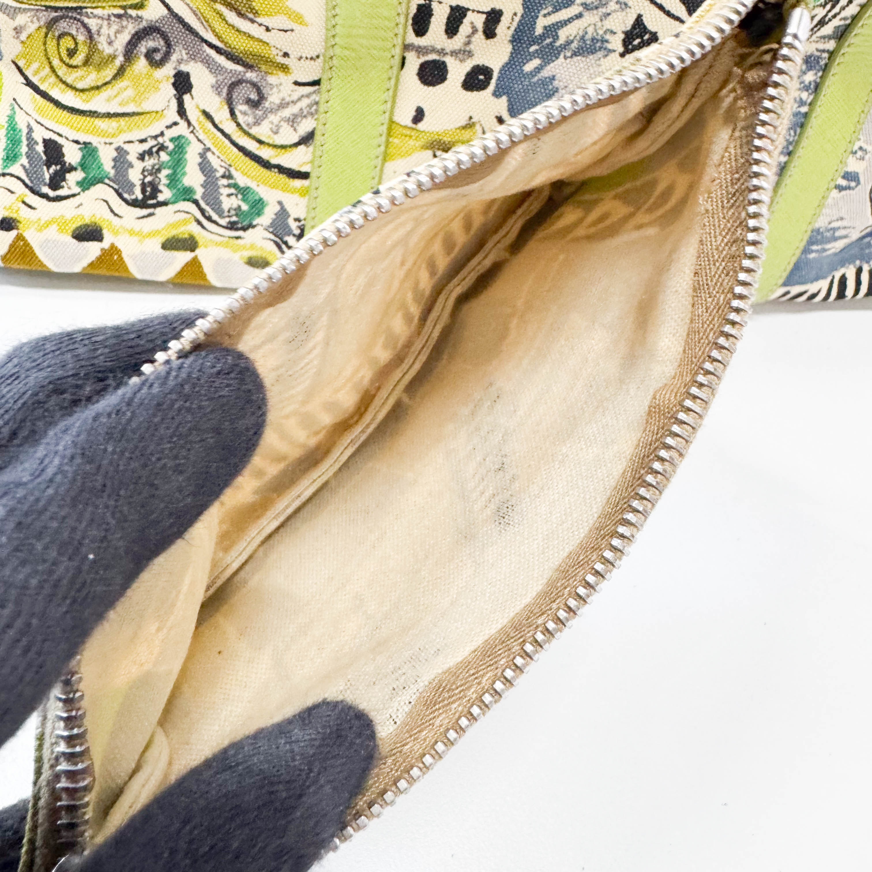 Green Leather Cotton Canvas Shoulder Bag