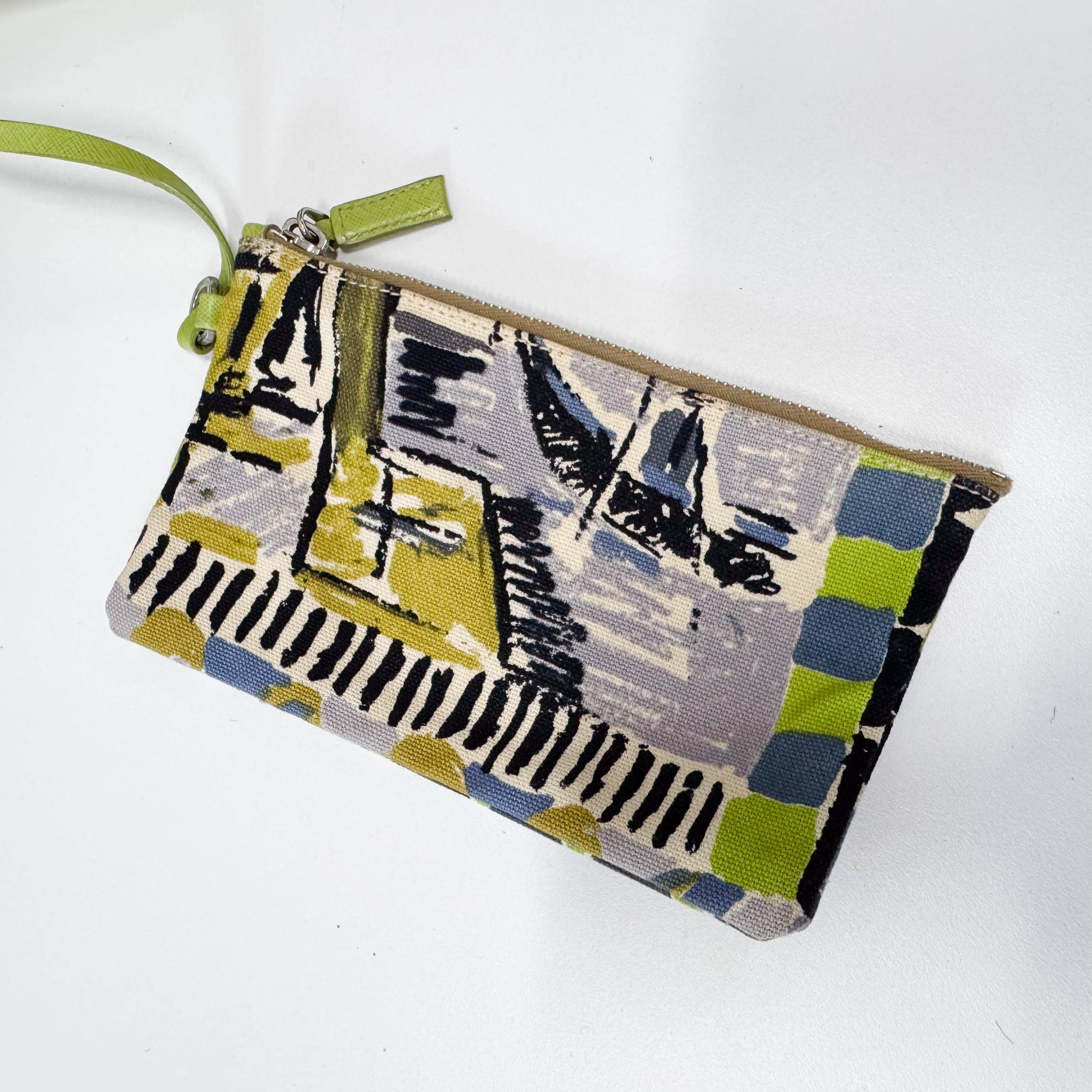 Green Leather Cotton Canvas Shoulder Bag