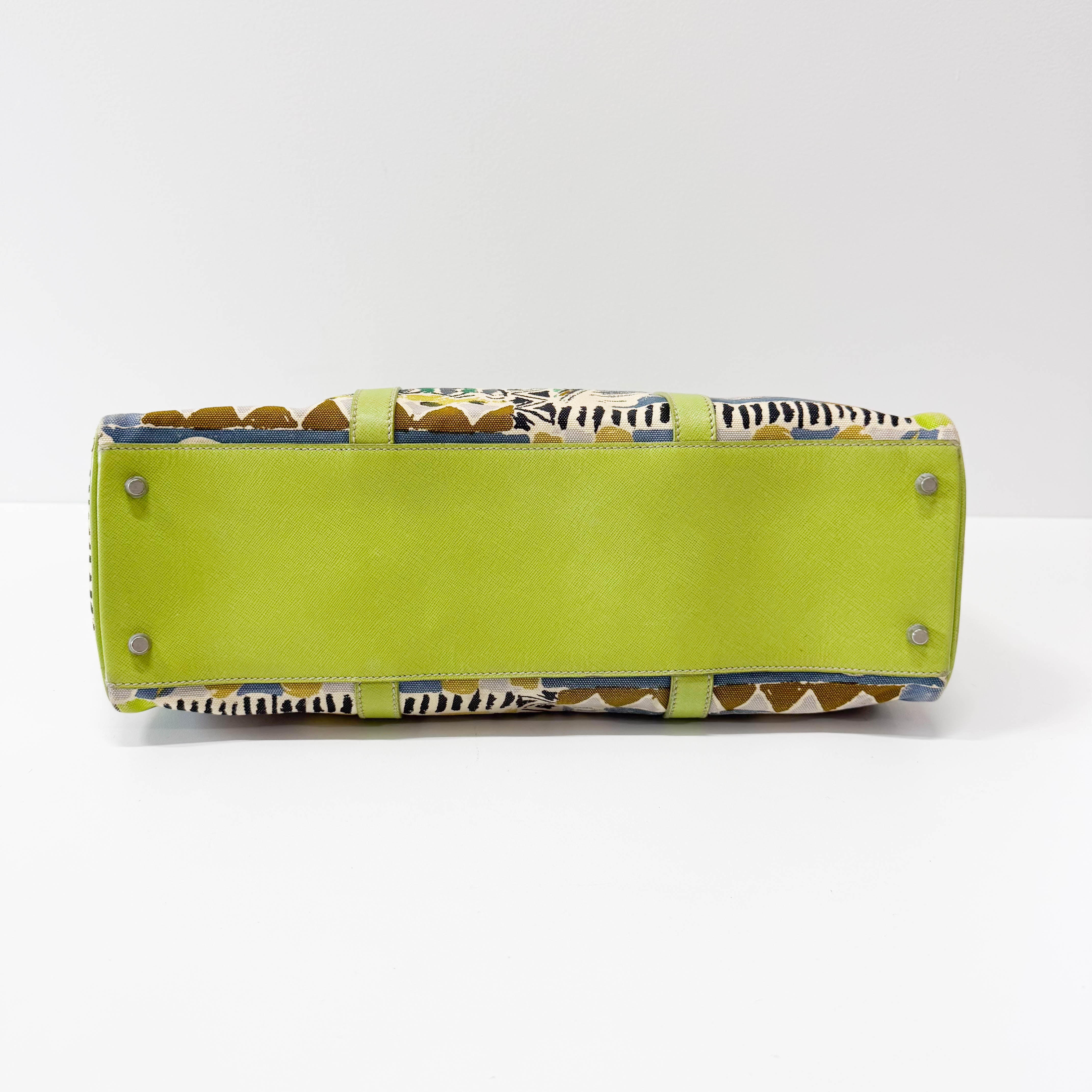 Green Leather Cotton Canvas Shoulder Bag