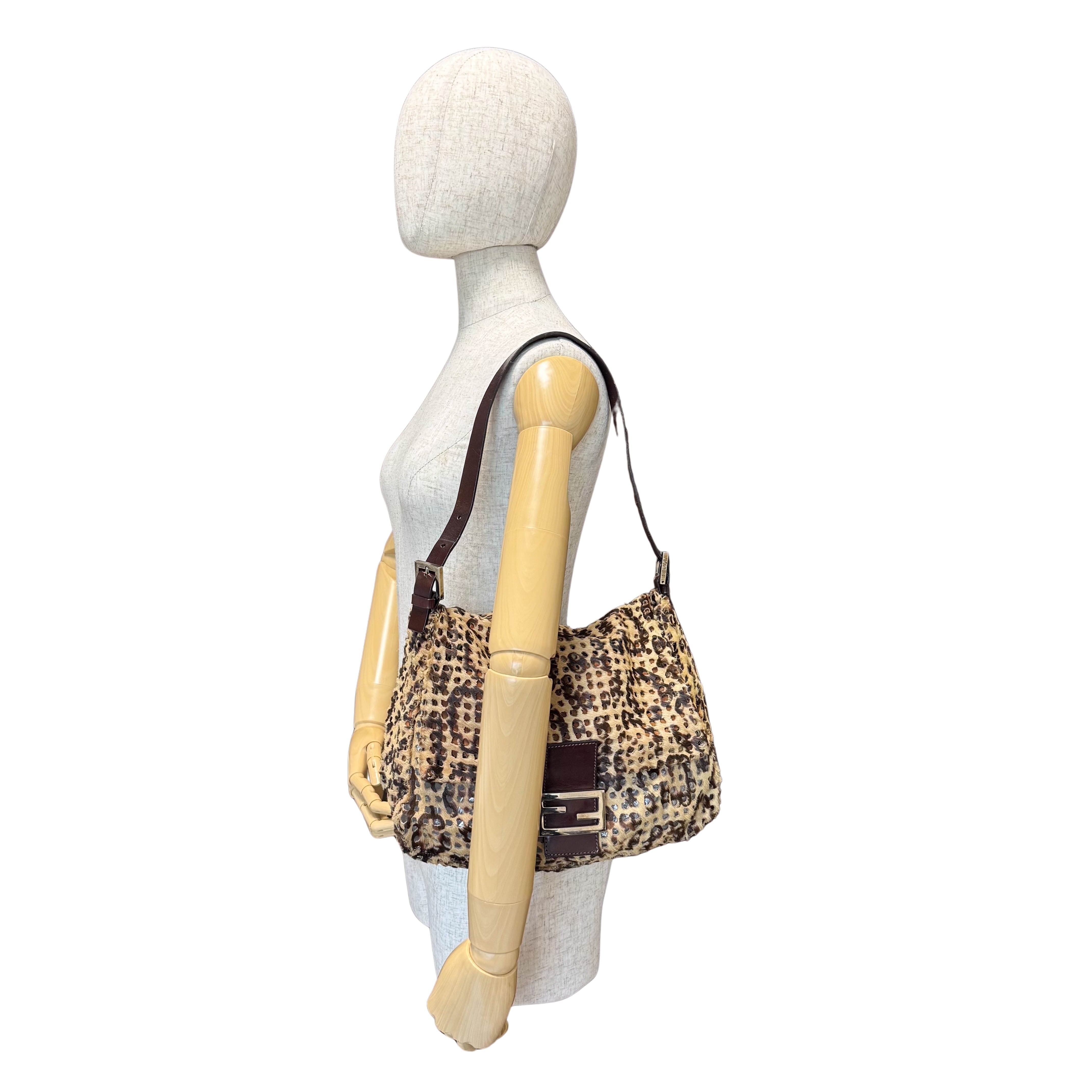 Rare 90s Perforated Pony Hair Animal Print Mamma Baguette