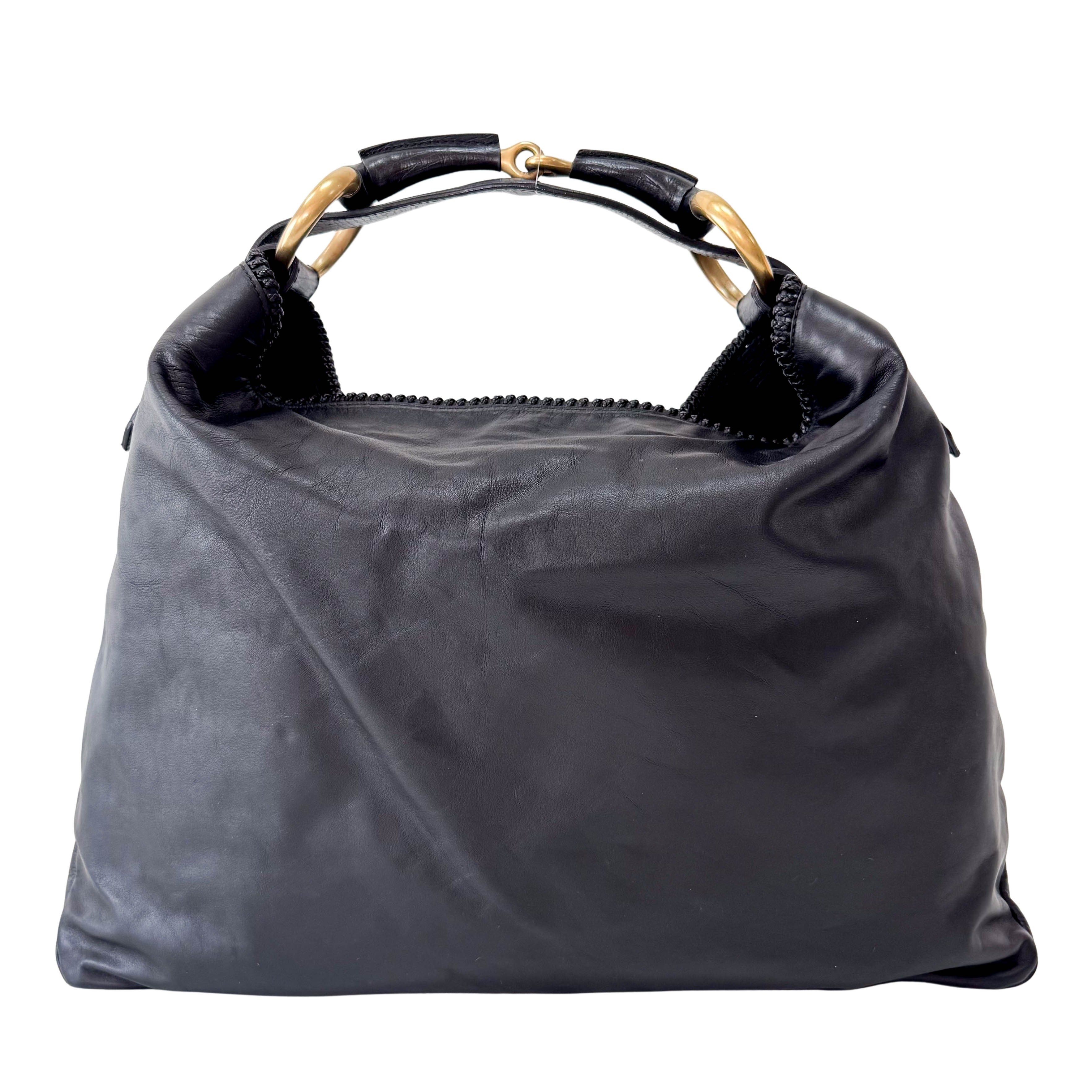 Horsebit Black Leather Hobo Shoulder Bag