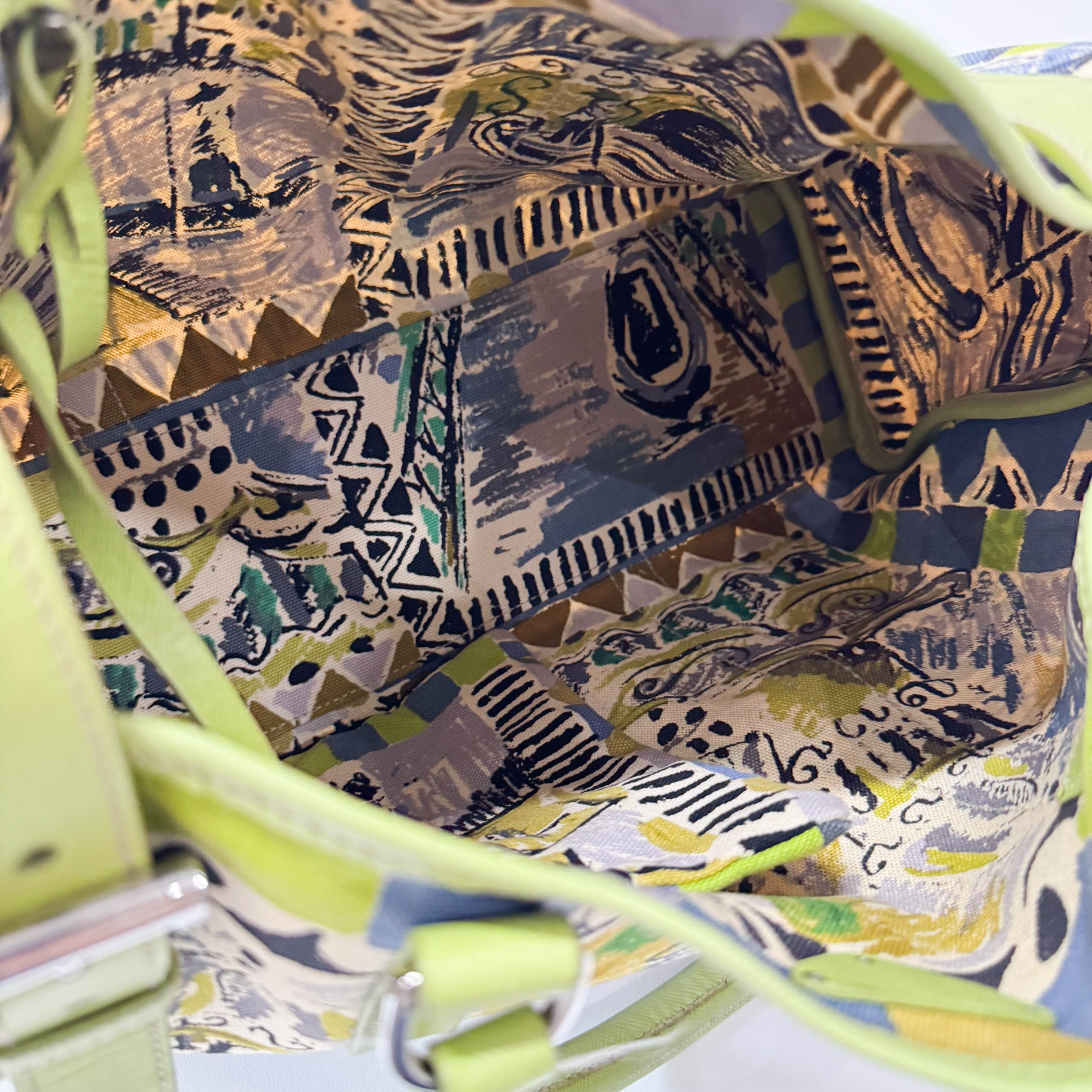 Green Leather Cotton Canvas Shoulder Bag