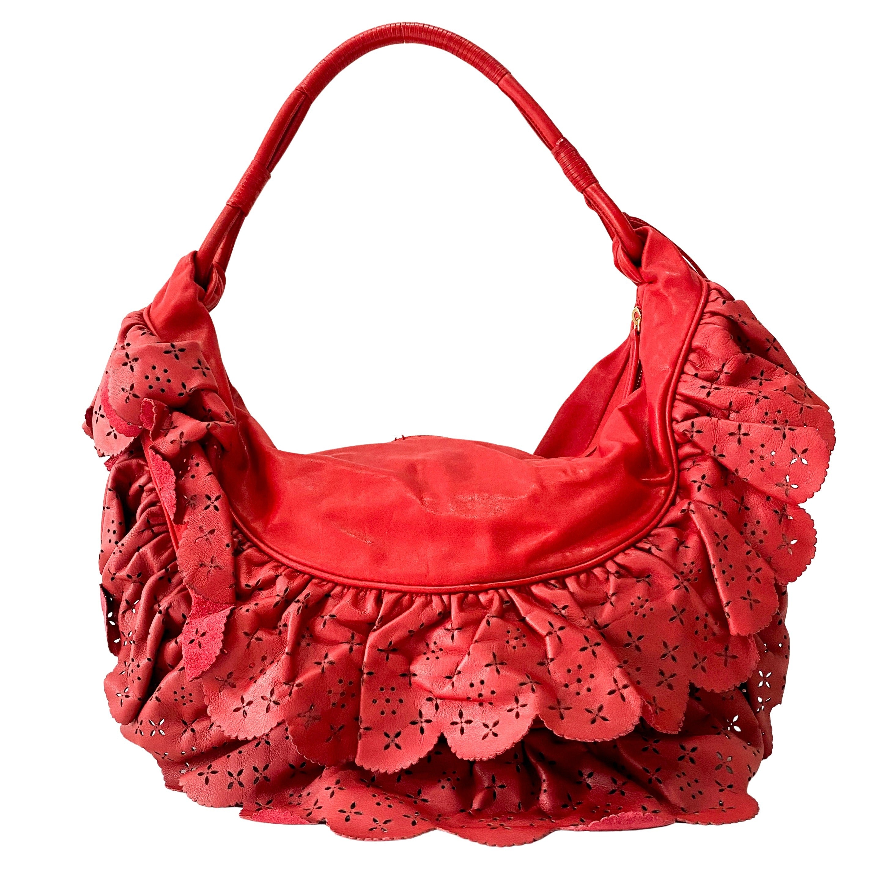 Red Frill Laser Cut Tote Bag