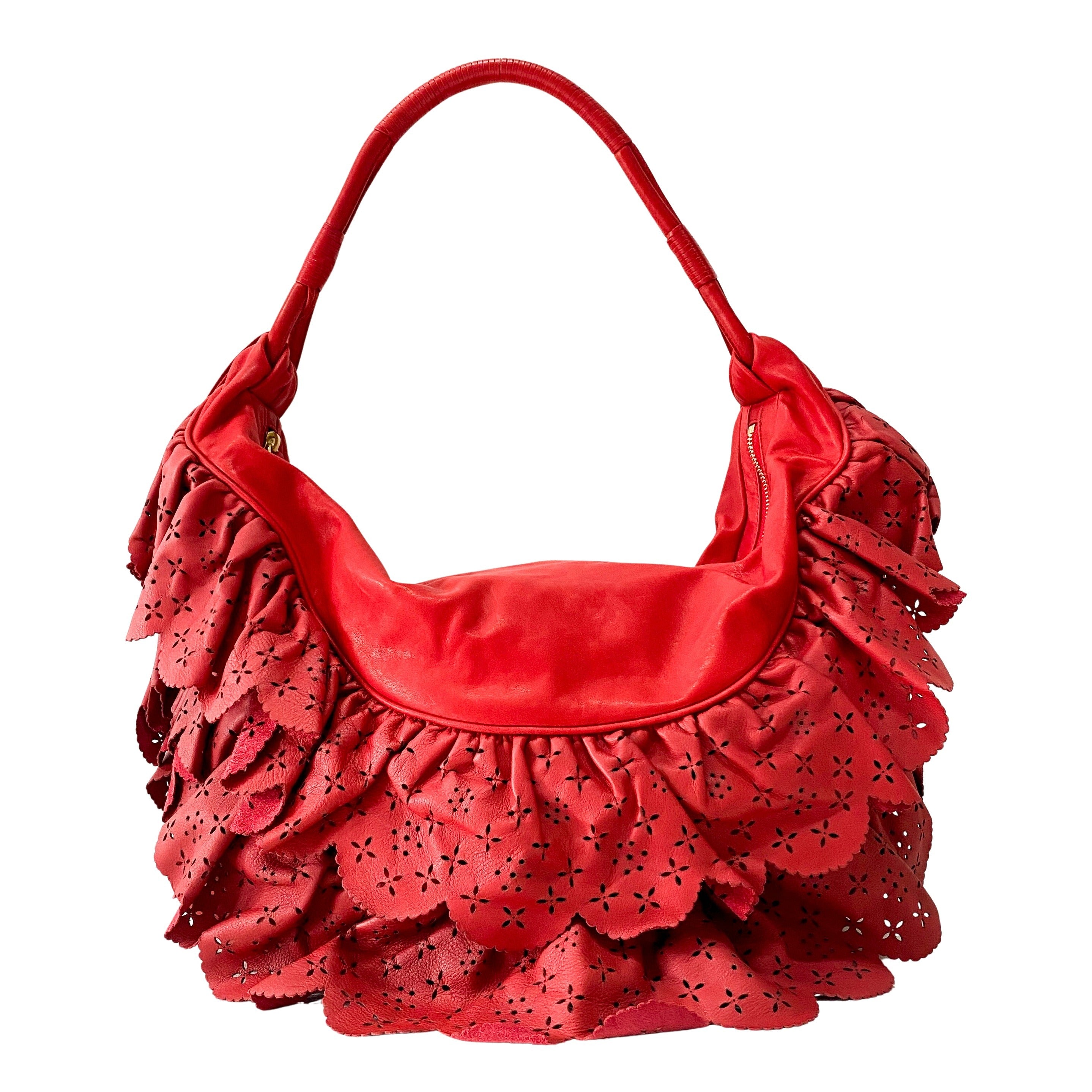 Red Frill Laser Cut Tote Bag