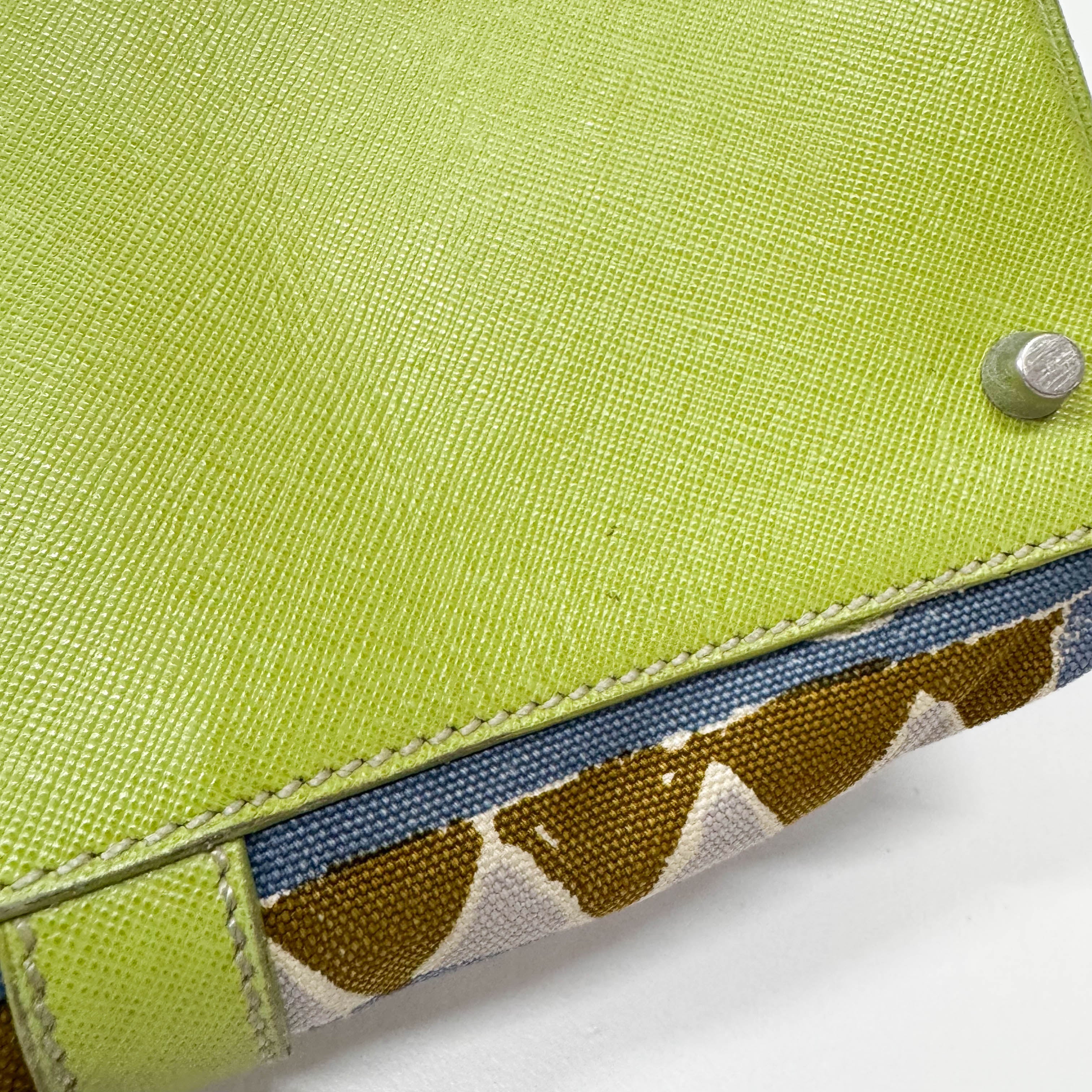 Green Leather Cotton Canvas Shoulder Bag
