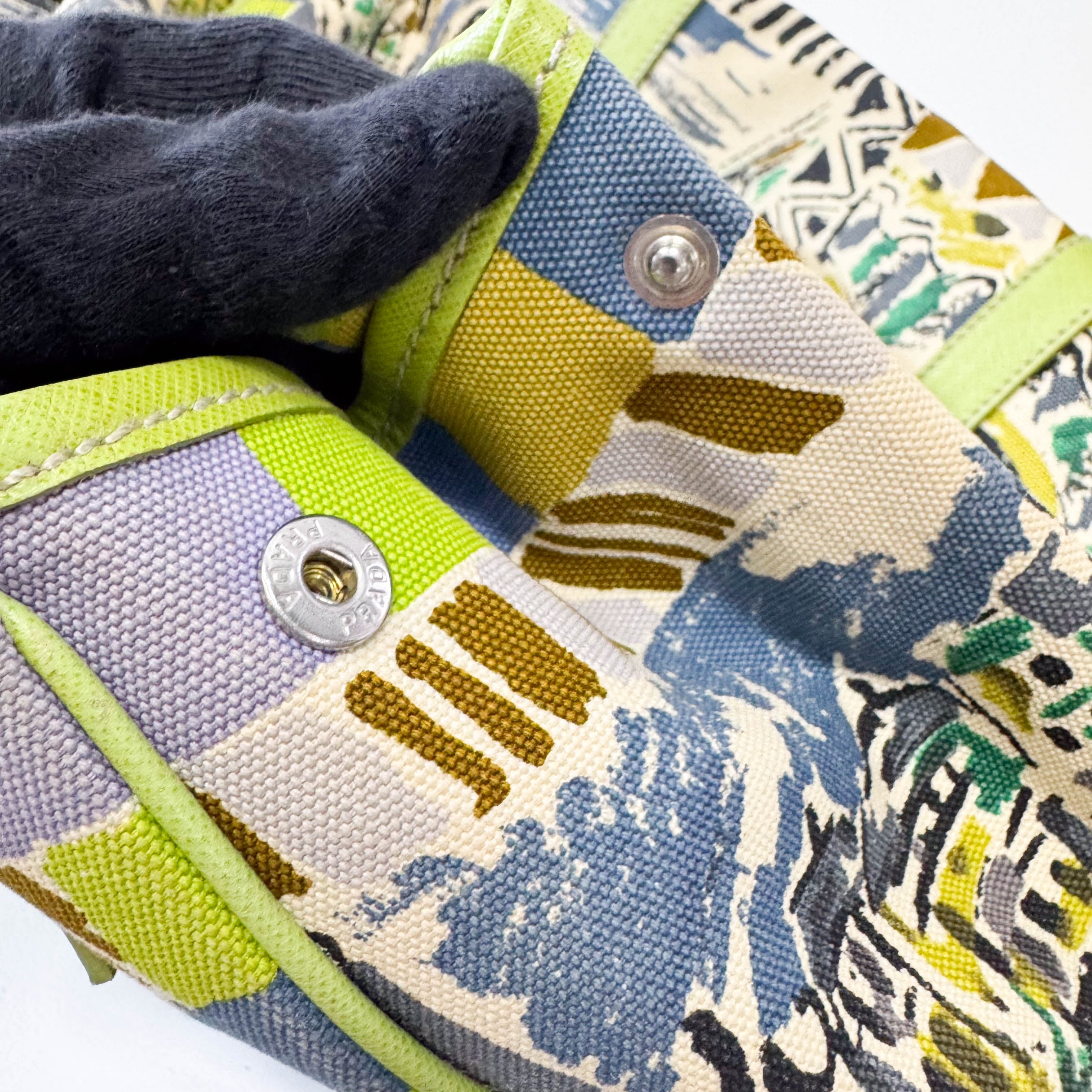 Green Leather Cotton Canvas Shoulder Bag