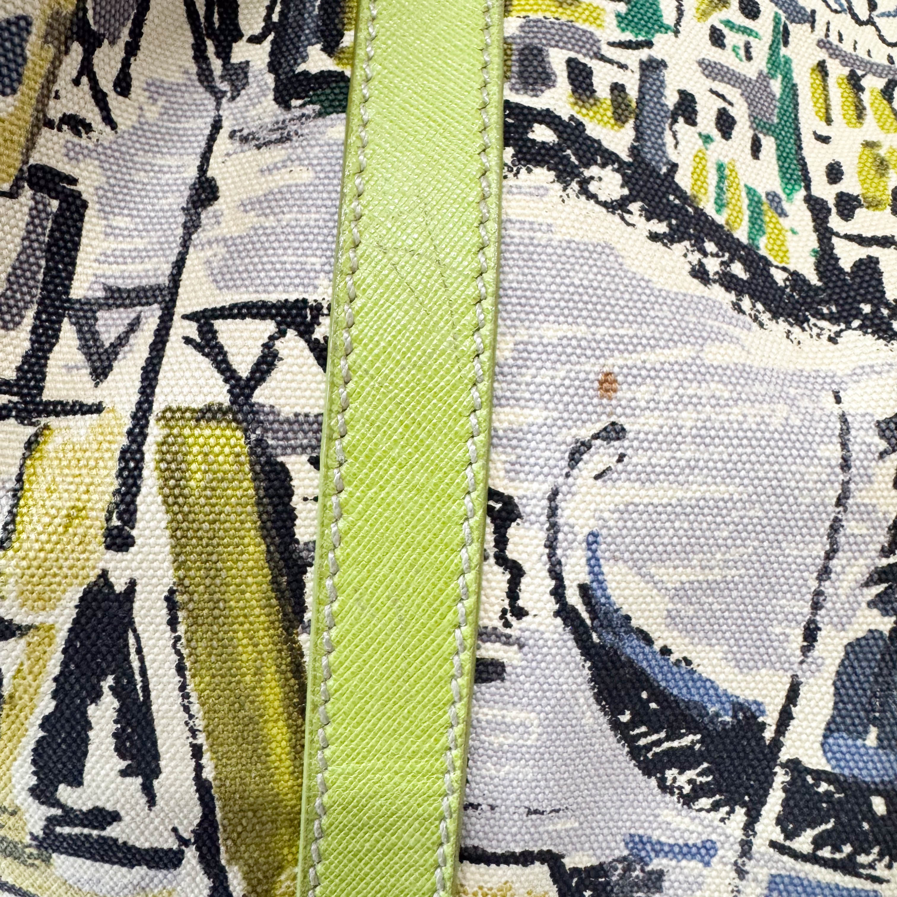 Green Leather Cotton Canvas Shoulder Bag