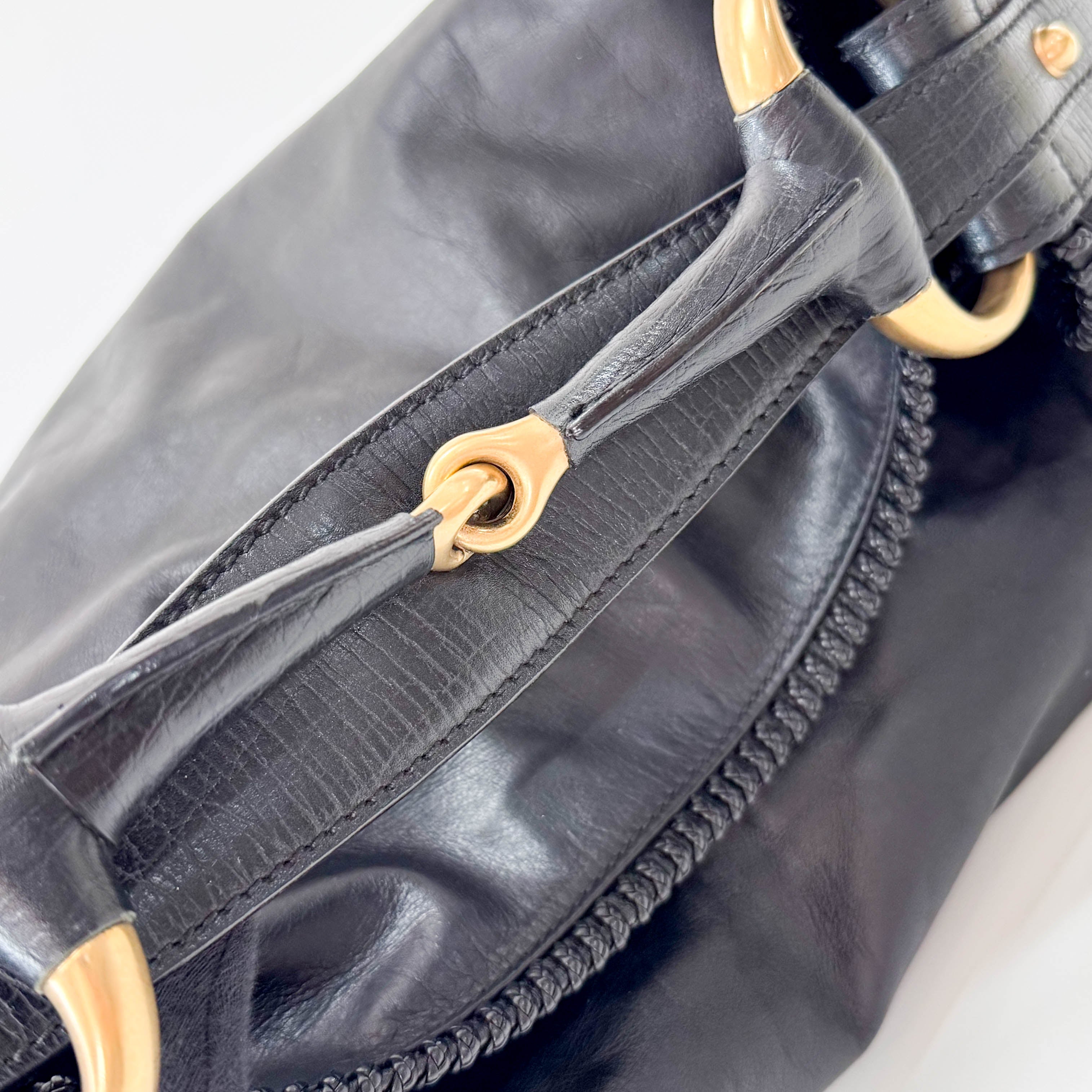 Horsebit Black Leather Hobo Shoulder Bag