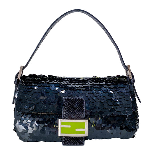 Baguette Black Sequin Shoulder Bag