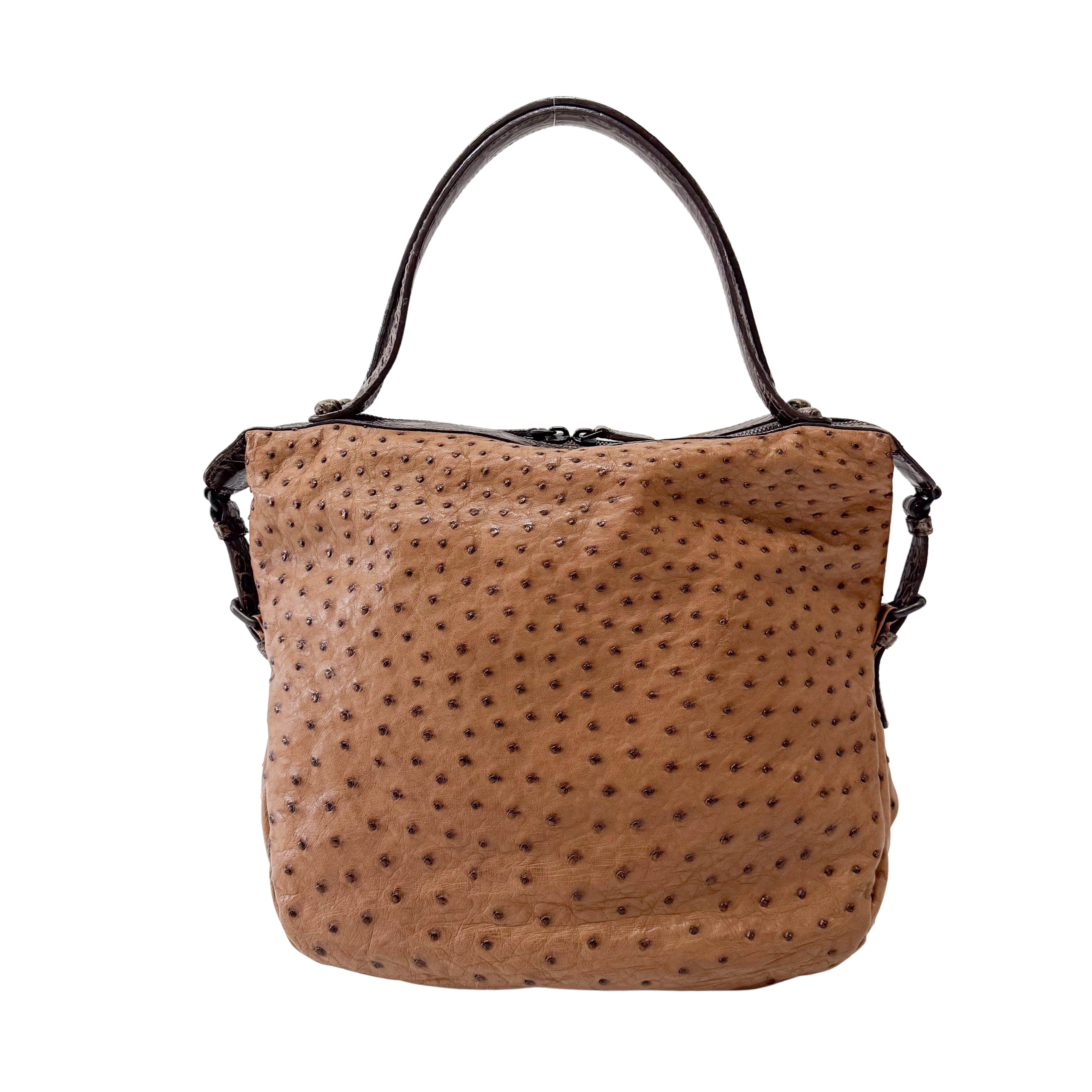 Brown Ostrich Leather Shoulder Bag