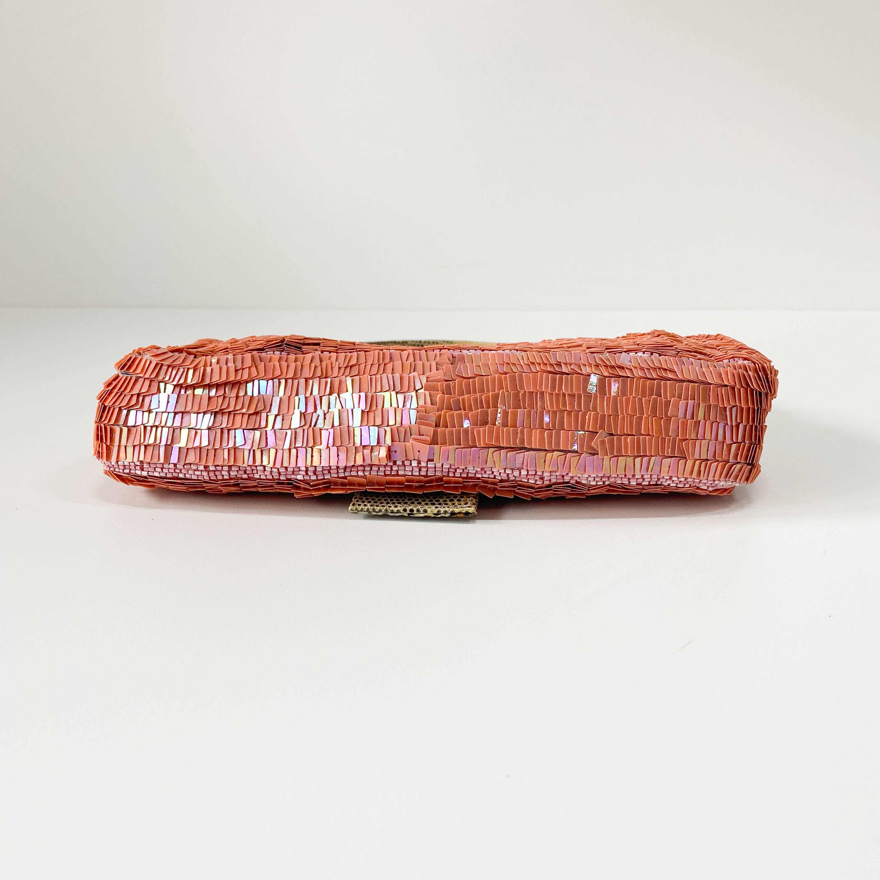 Baguette Pink Beads & Lizard Leather Shoulder Bag