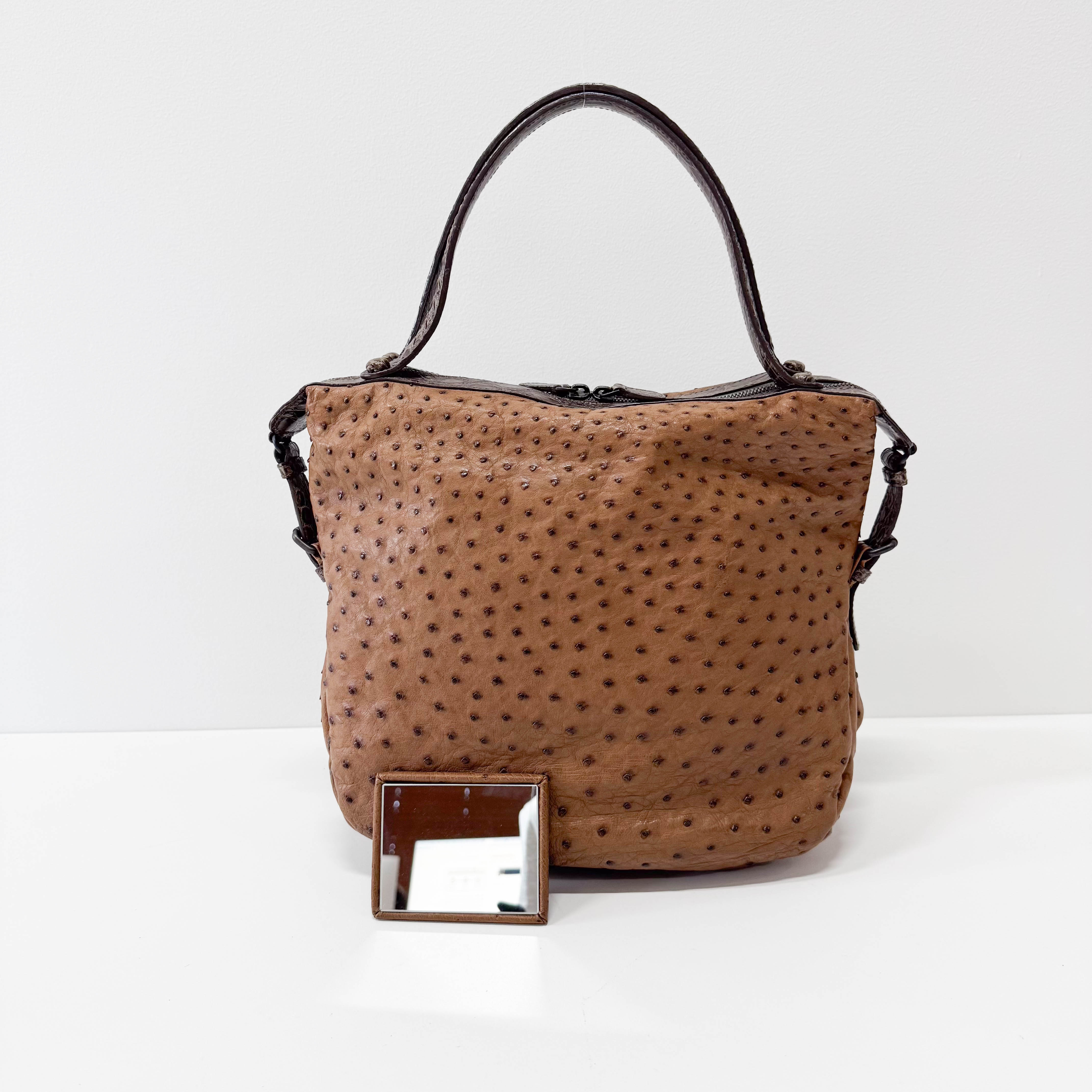 Brown Ostrich Leather Shoulder Bag