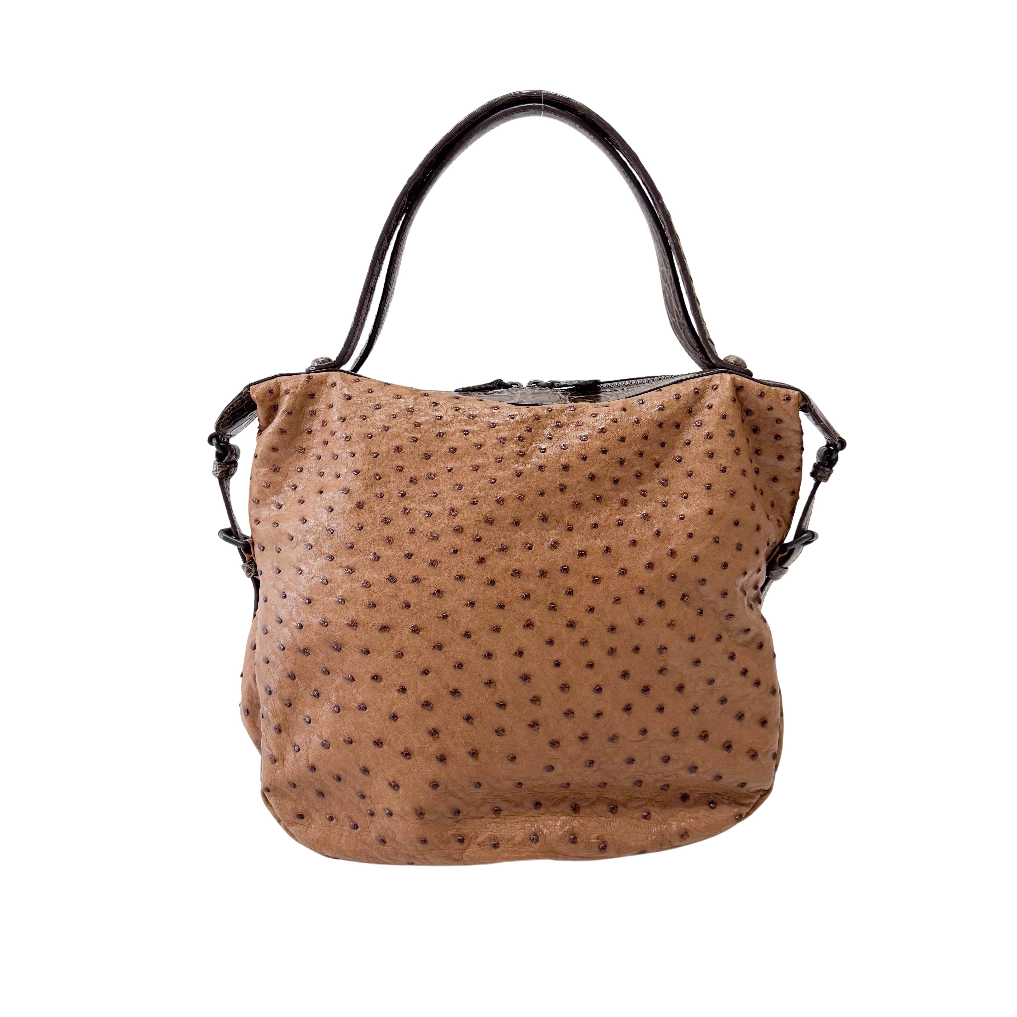 Brown Ostrich Leather Shoulder Bag