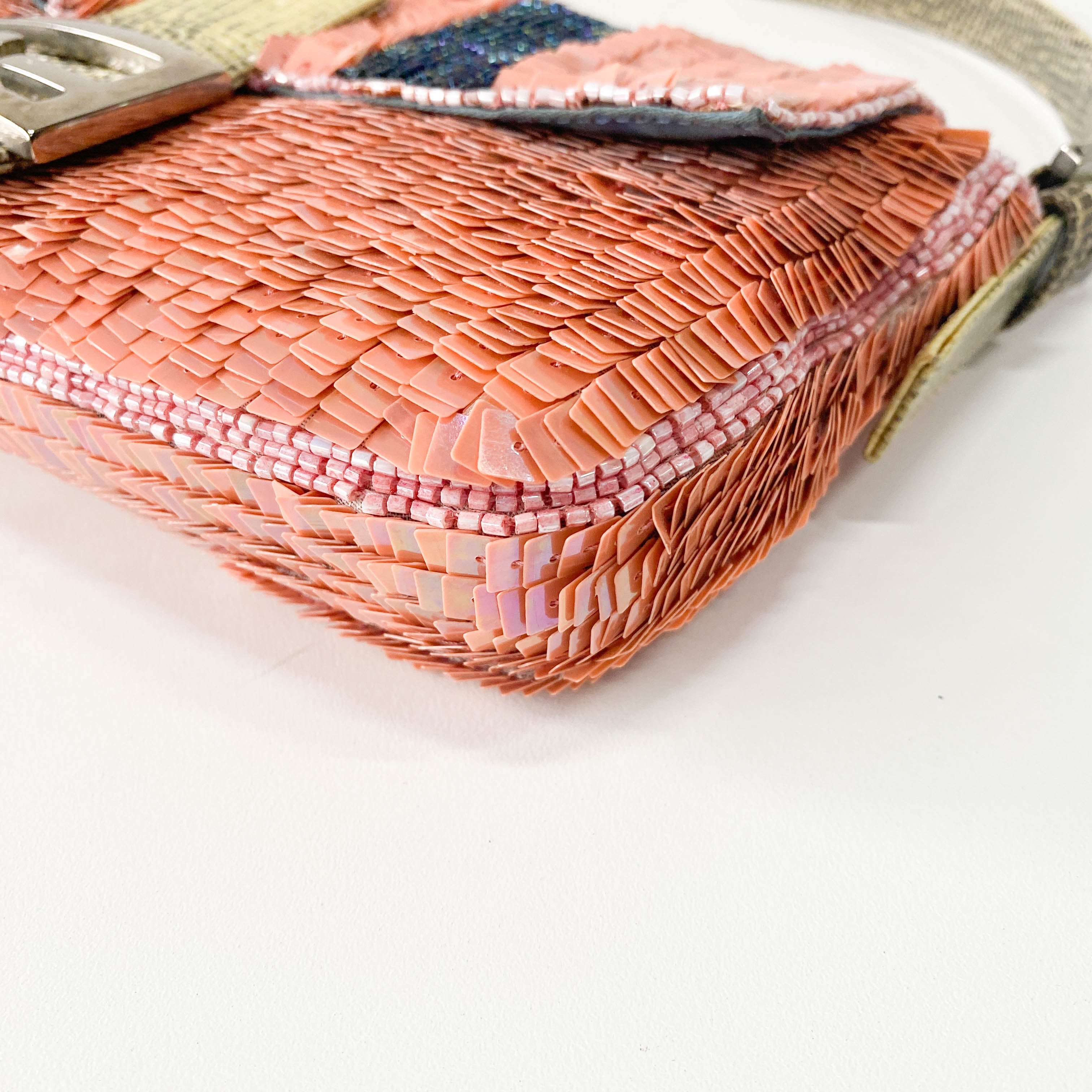 Baguette Pink Beads & Lizard Leather Shoulder Bag