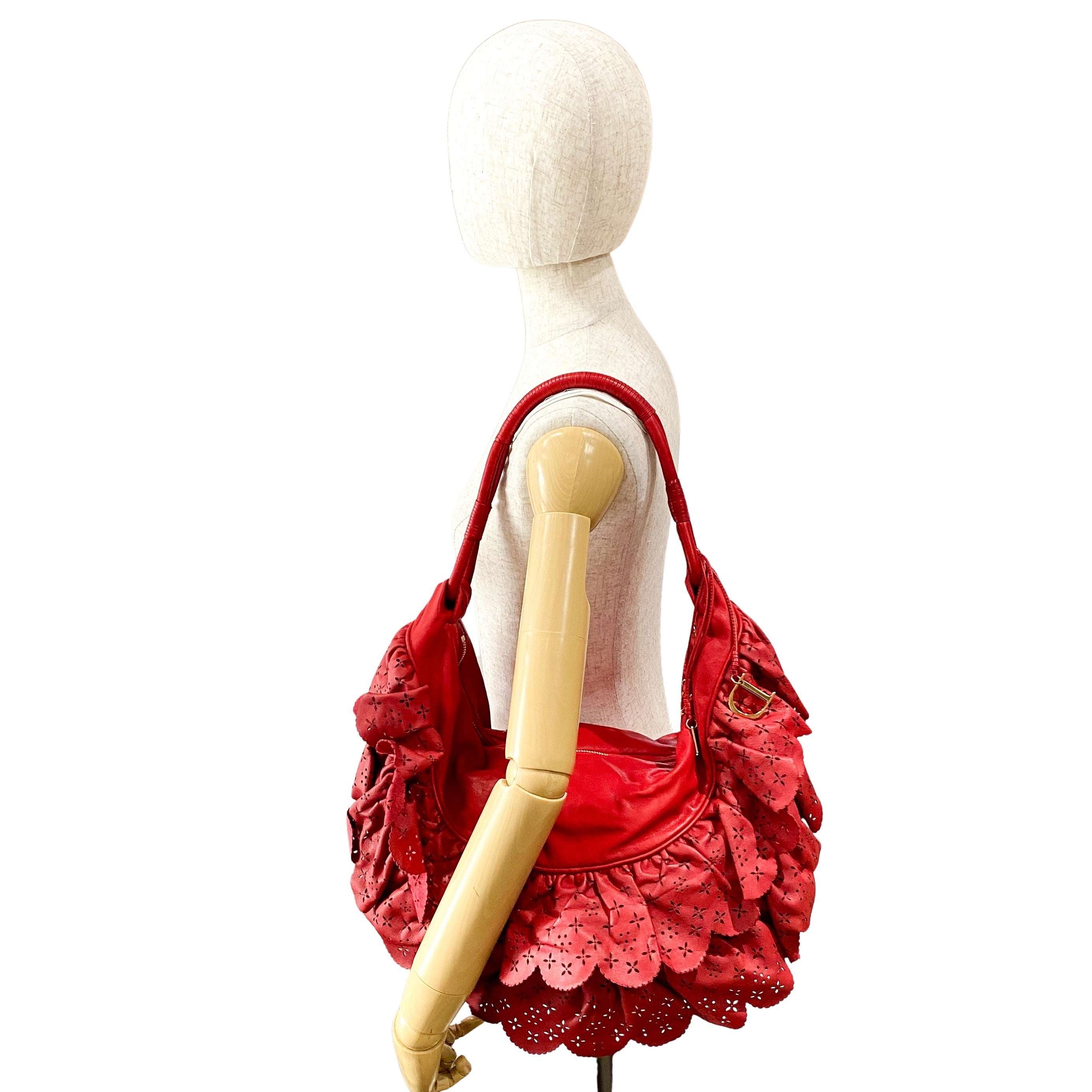 Red Frill Laser Cut Tote Bag