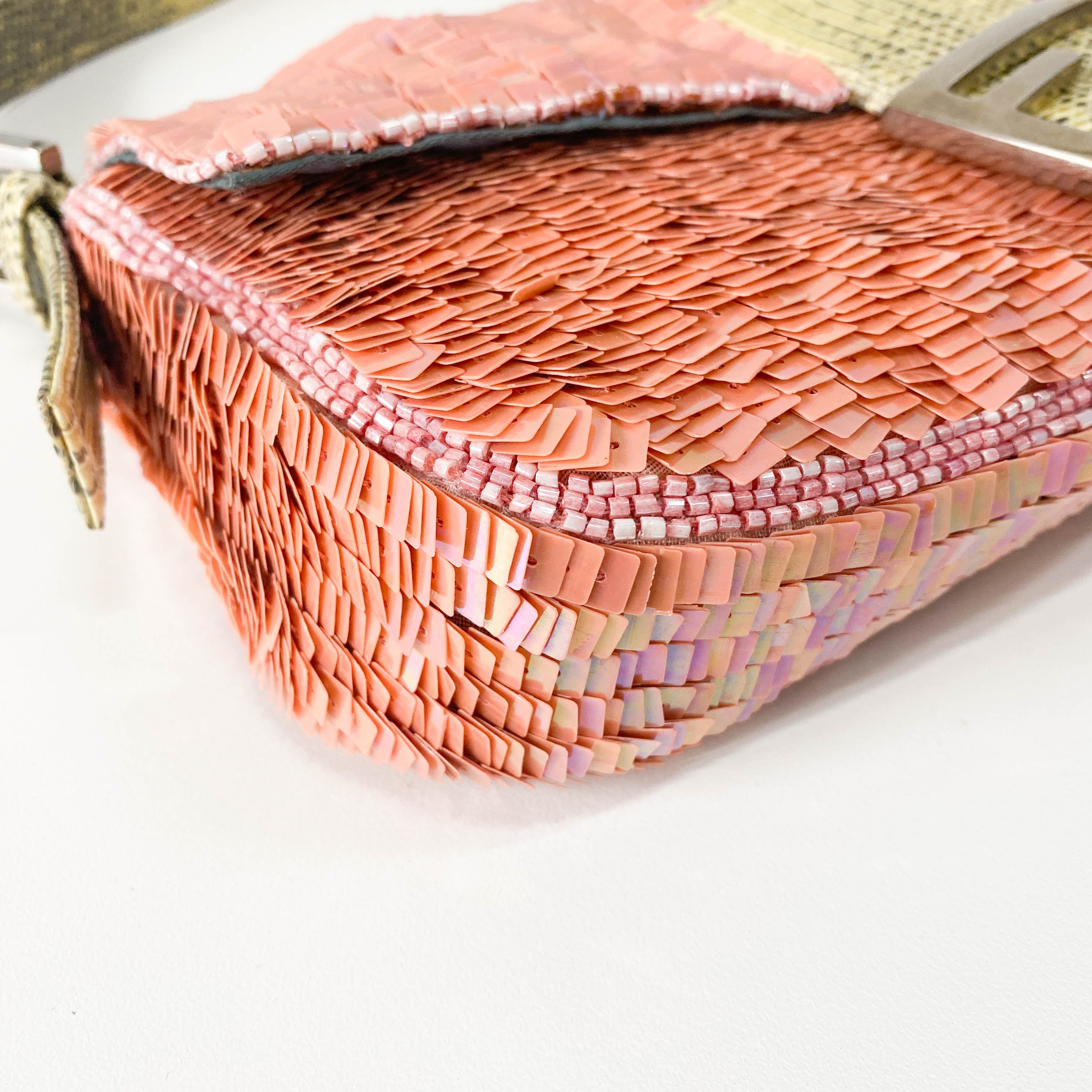Baguette Pink Beads & Lizard Leather Shoulder Bag