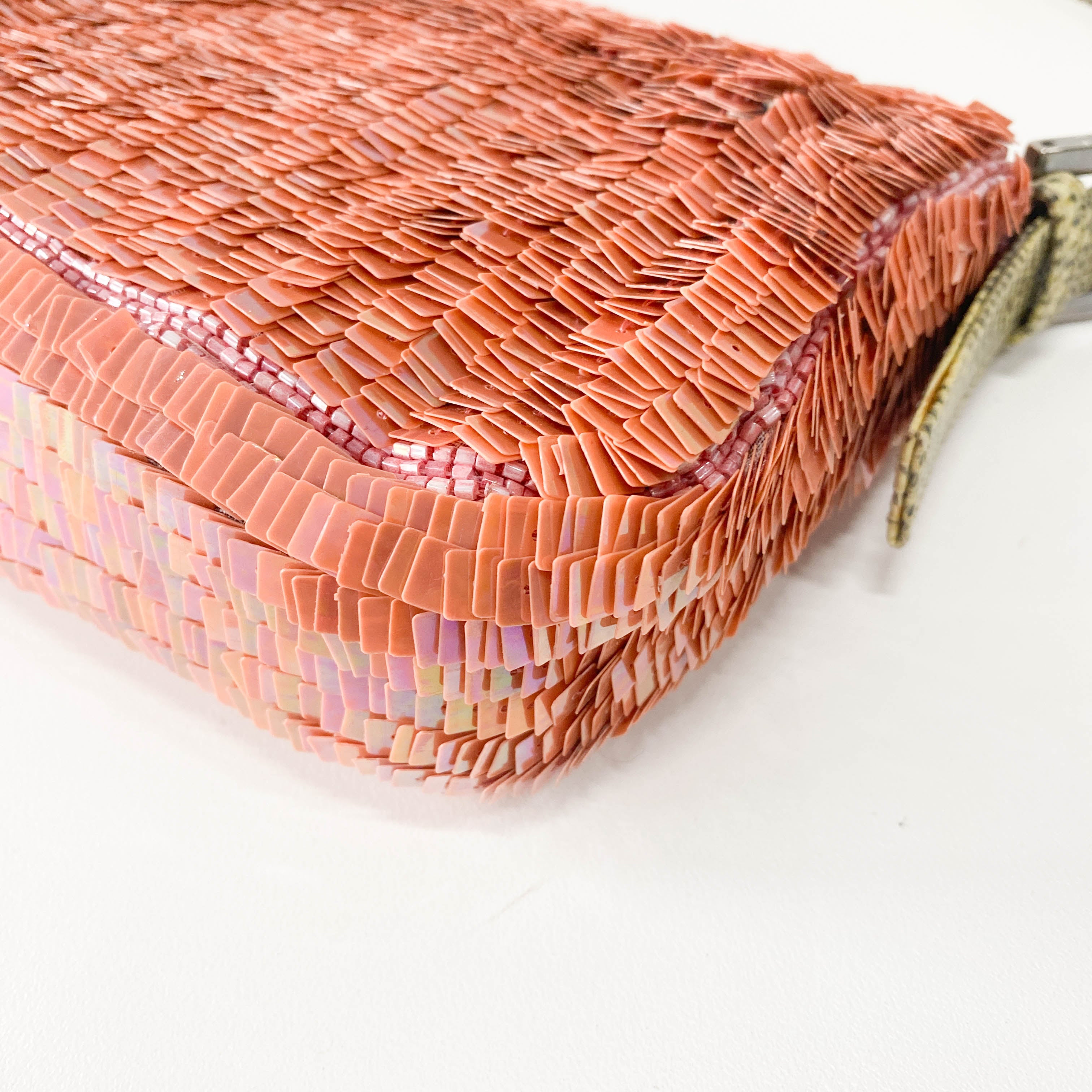 Baguette Pink Beads & Lizard Leather Shoulder Bag