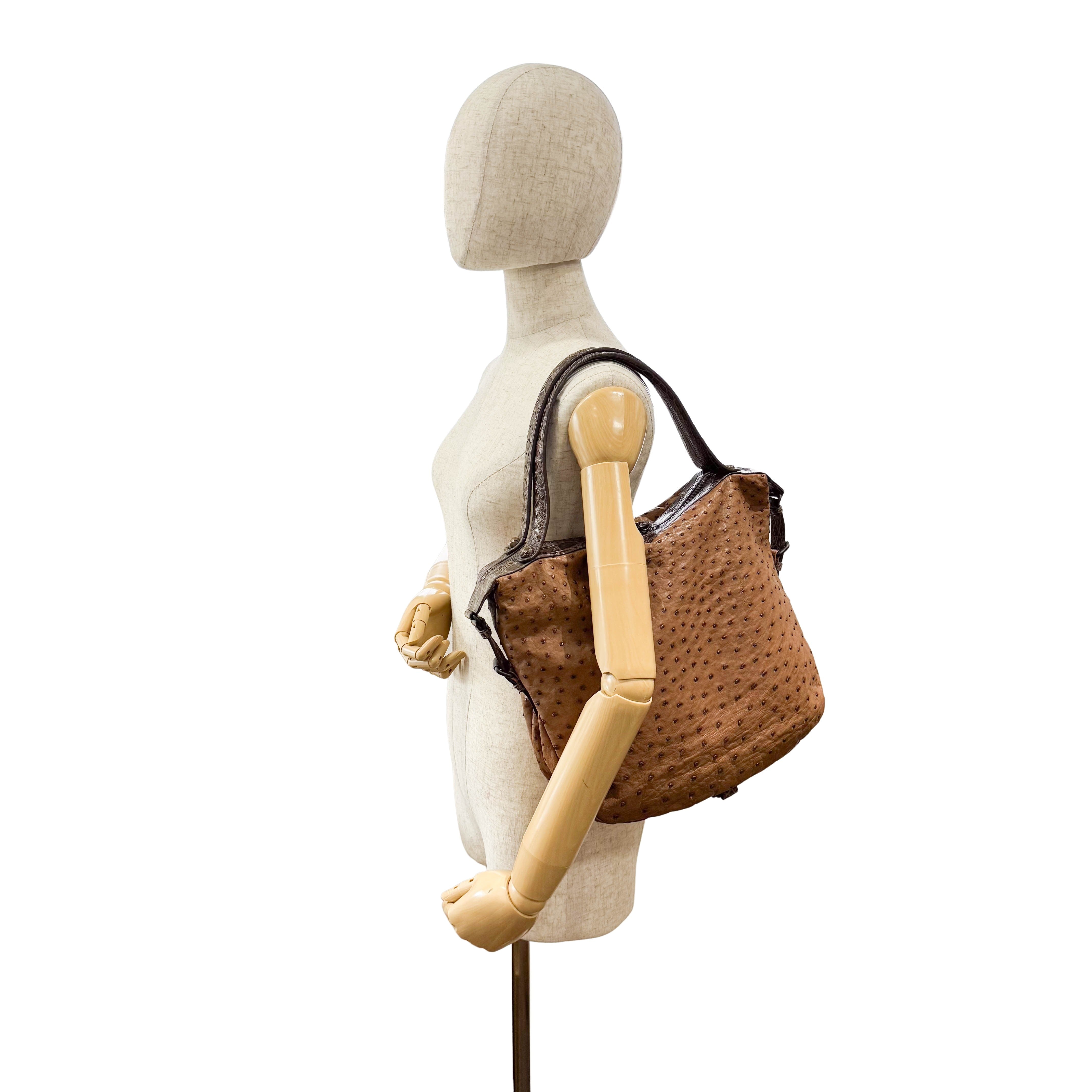 Brown Ostrich Leather Shoulder Bag