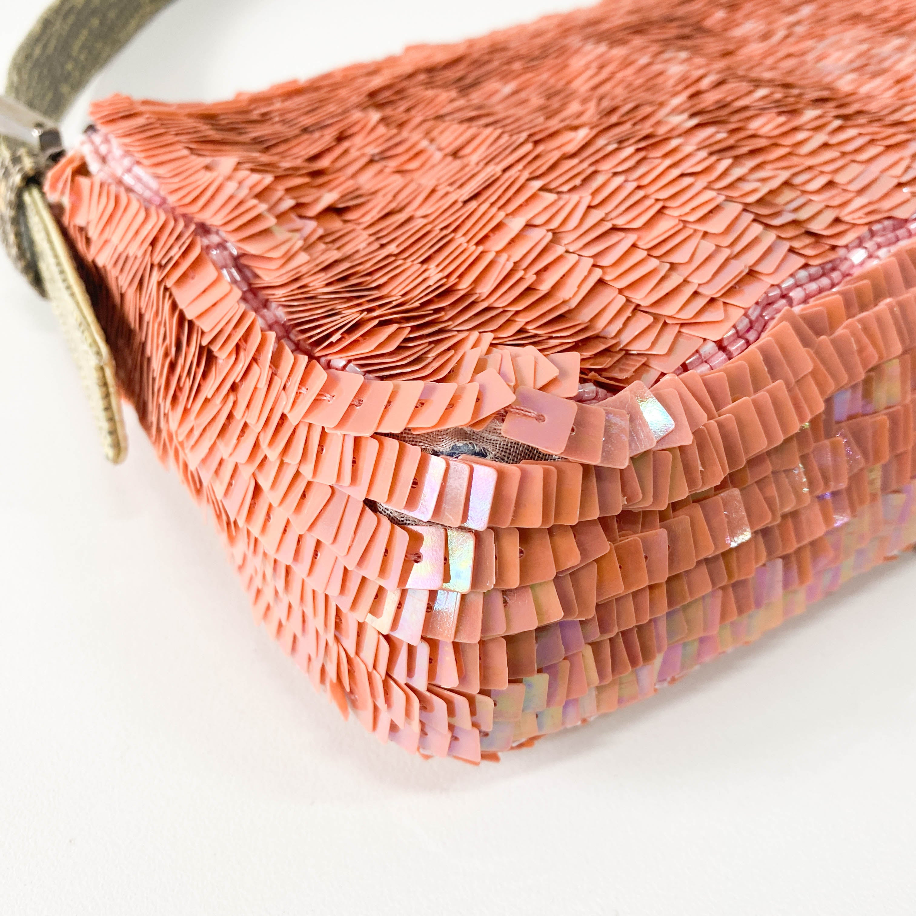 Baguette Pink Beads & Lizard Leather Shoulder Bag