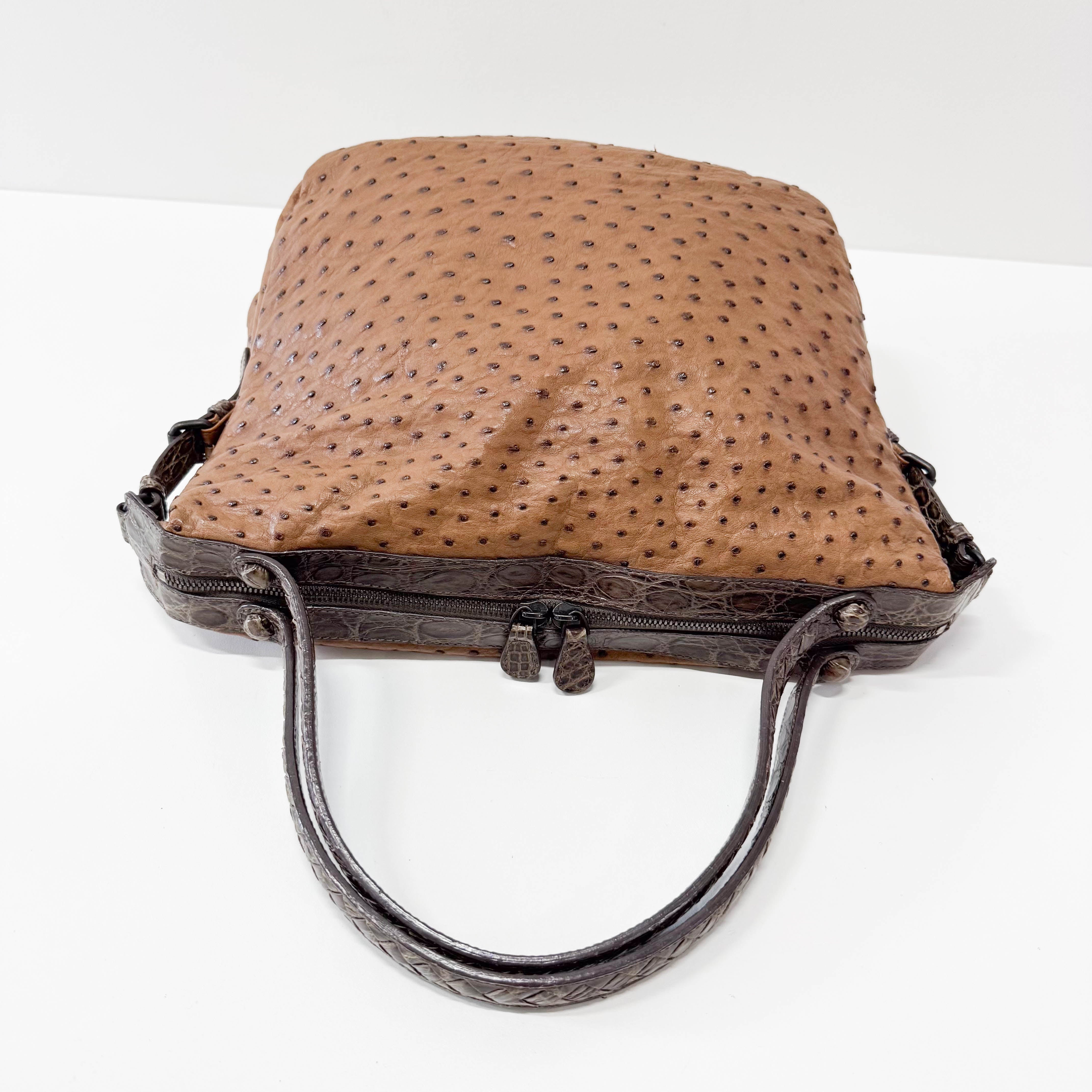 Brown Ostrich Leather Shoulder Bag
