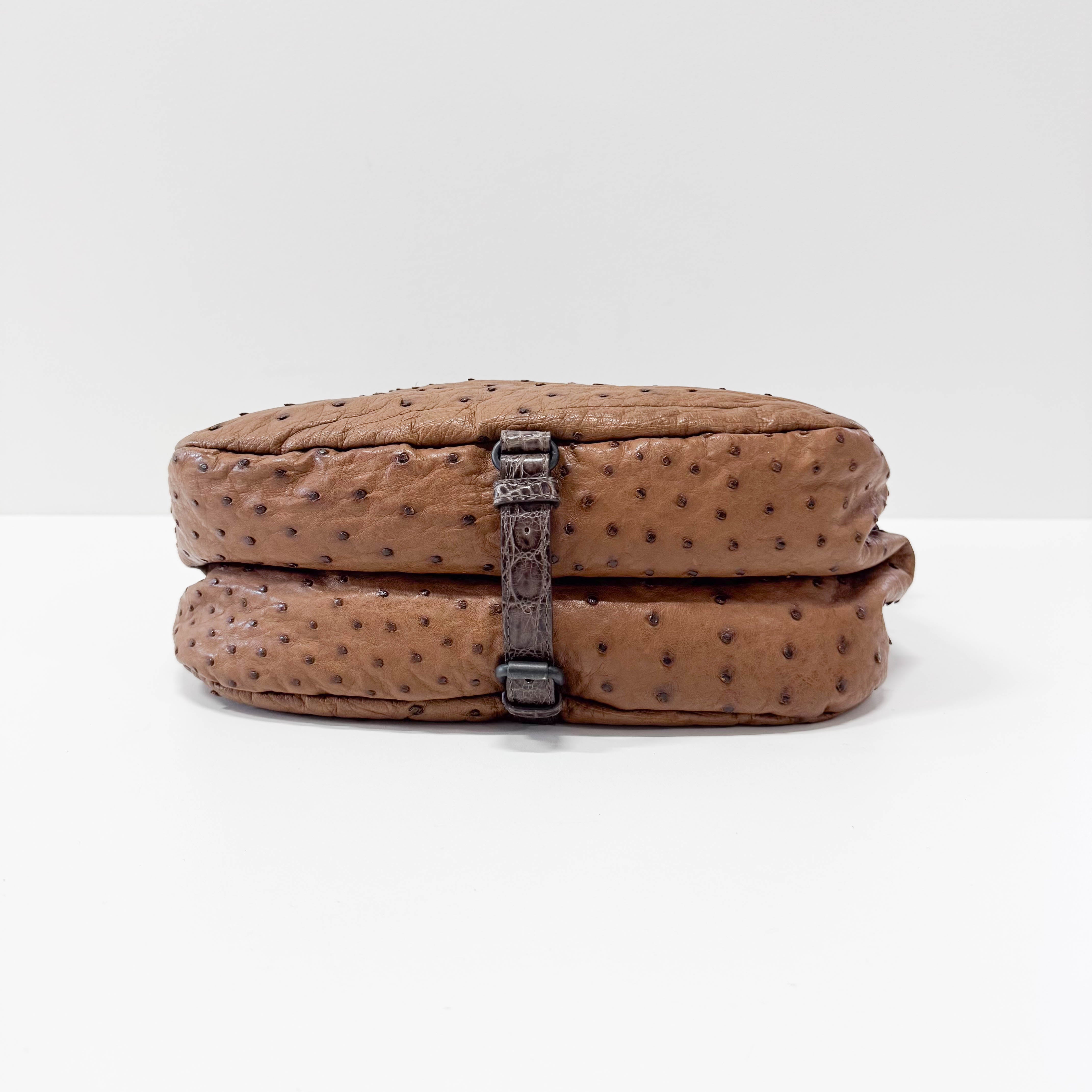 Brown Ostrich Leather Shoulder Bag