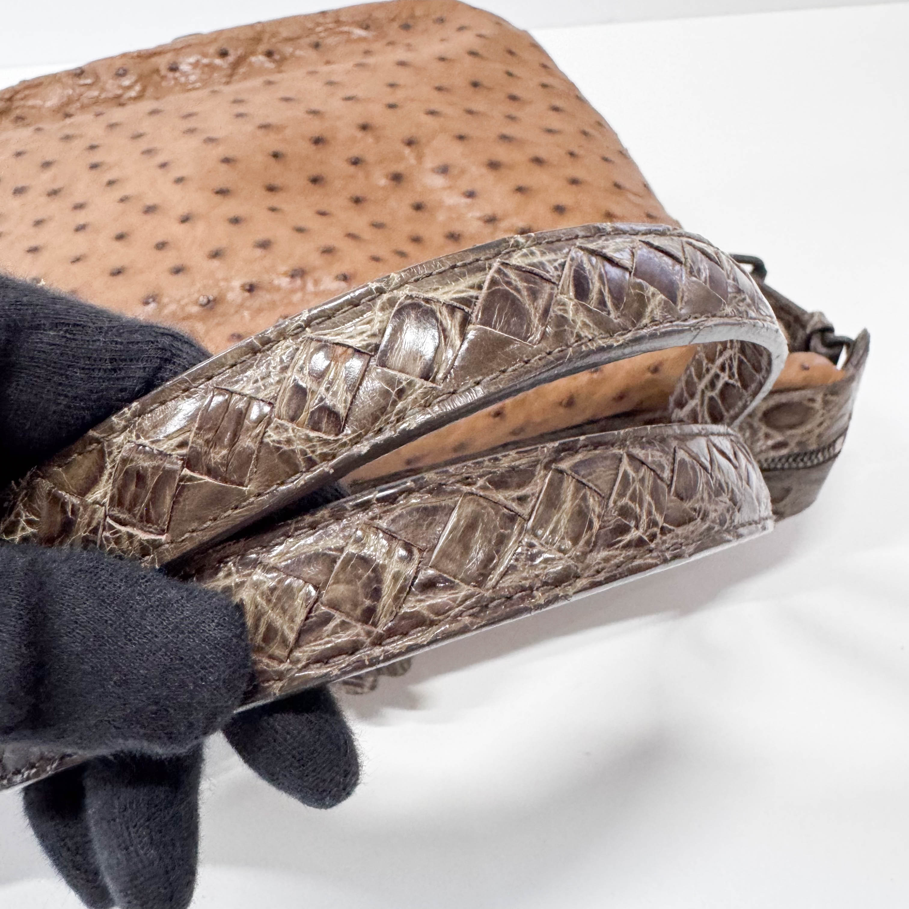 Brown Ostrich Leather Shoulder Bag