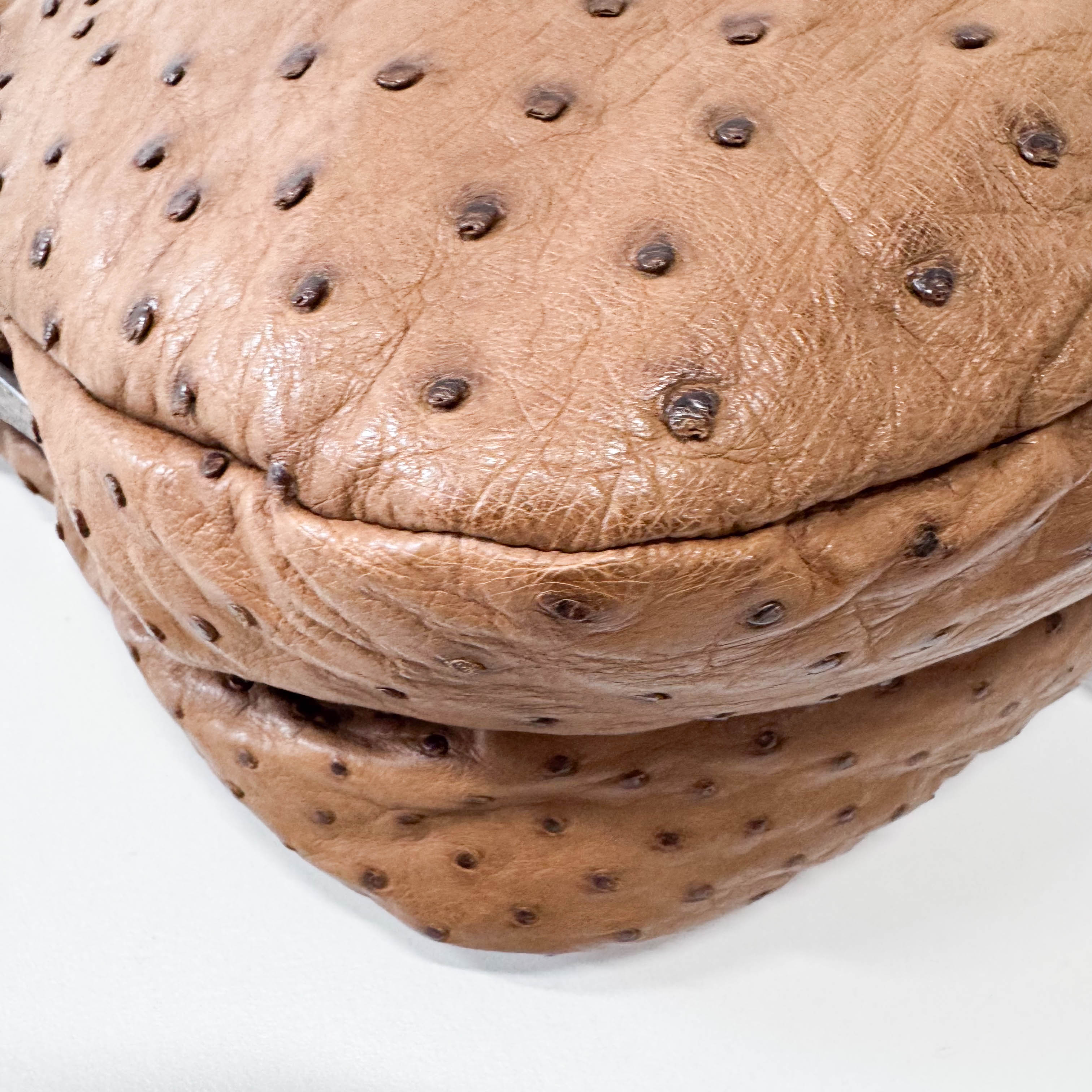 Brown Ostrich Leather Shoulder Bag