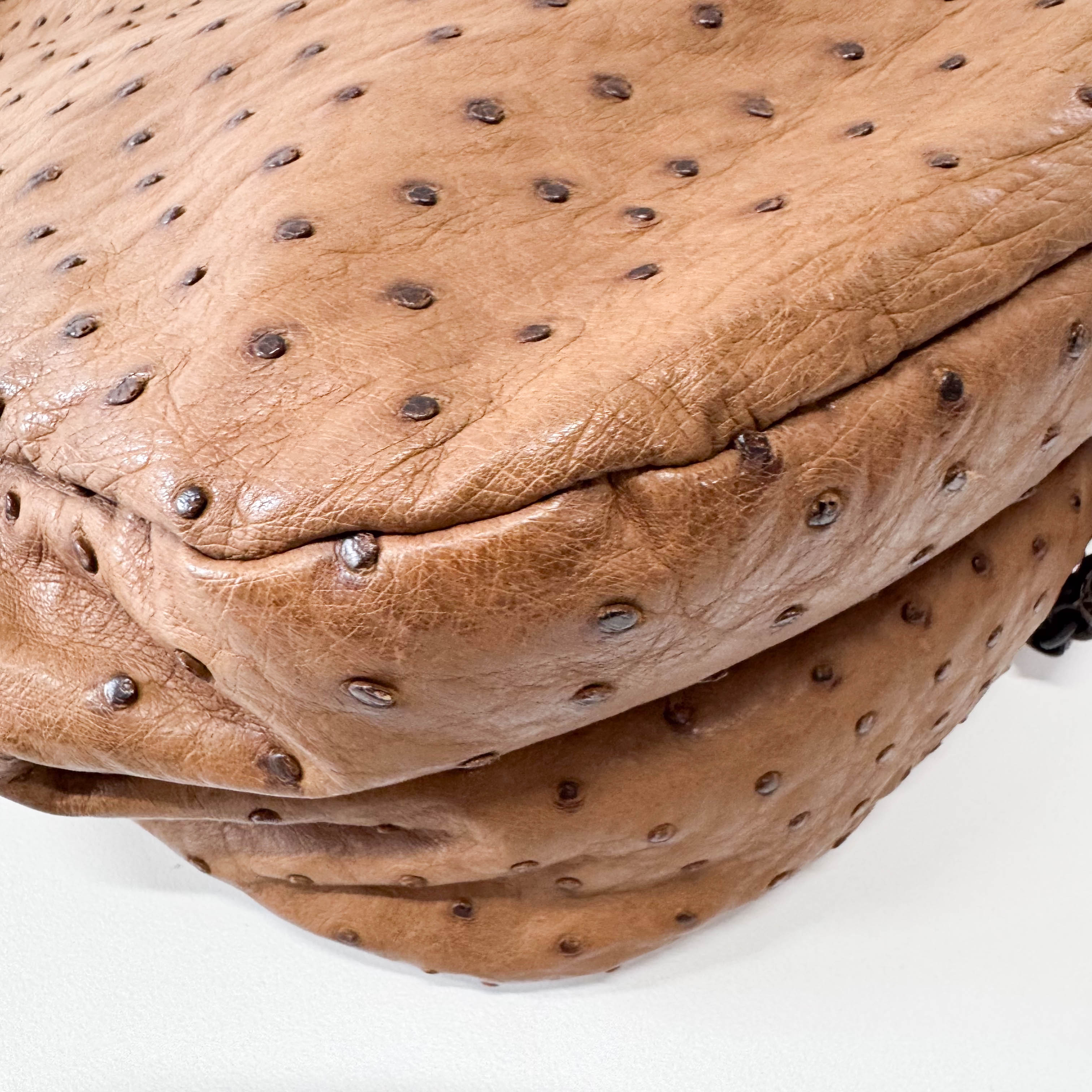 Brown Ostrich Leather Shoulder Bag