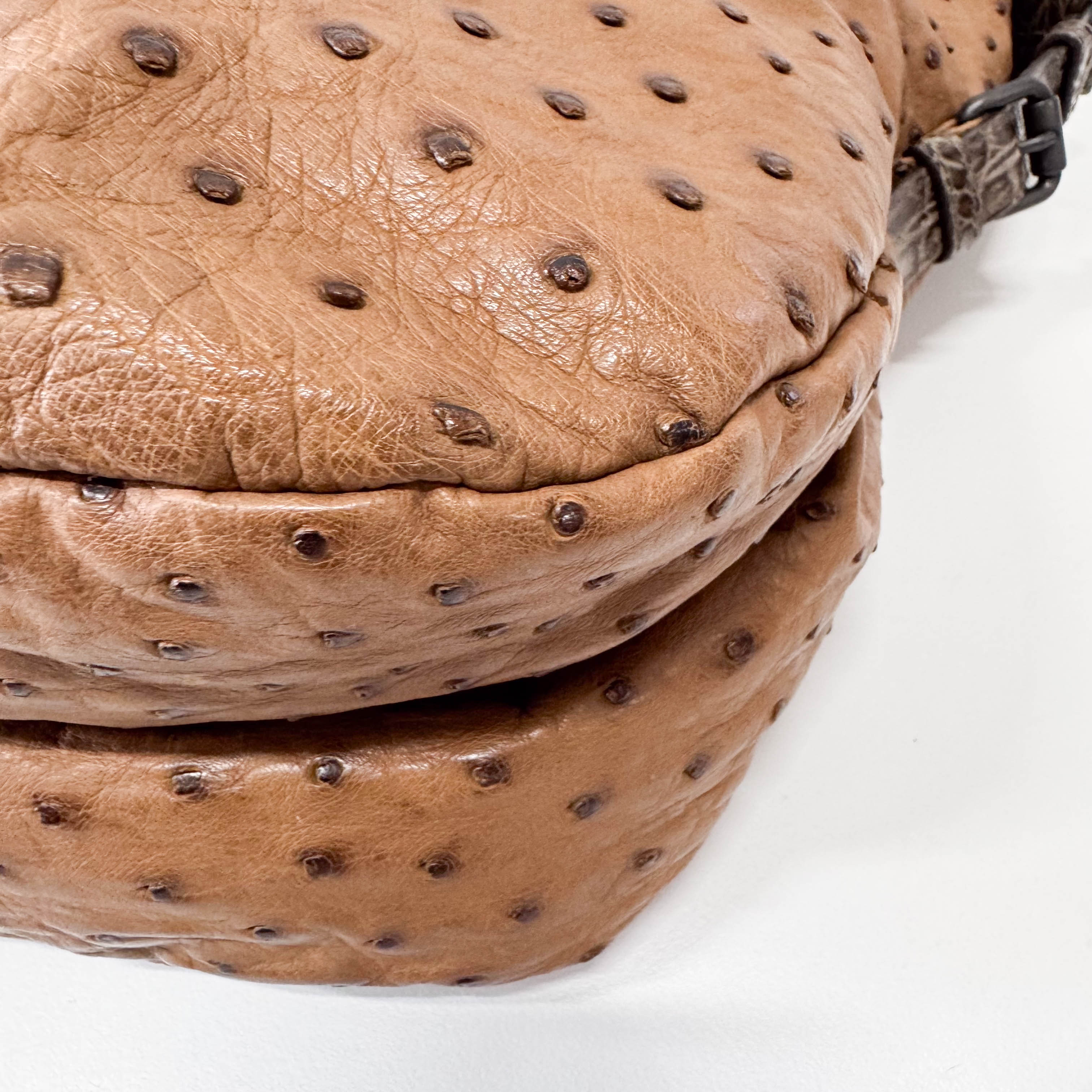 Brown Ostrich Leather Shoulder Bag