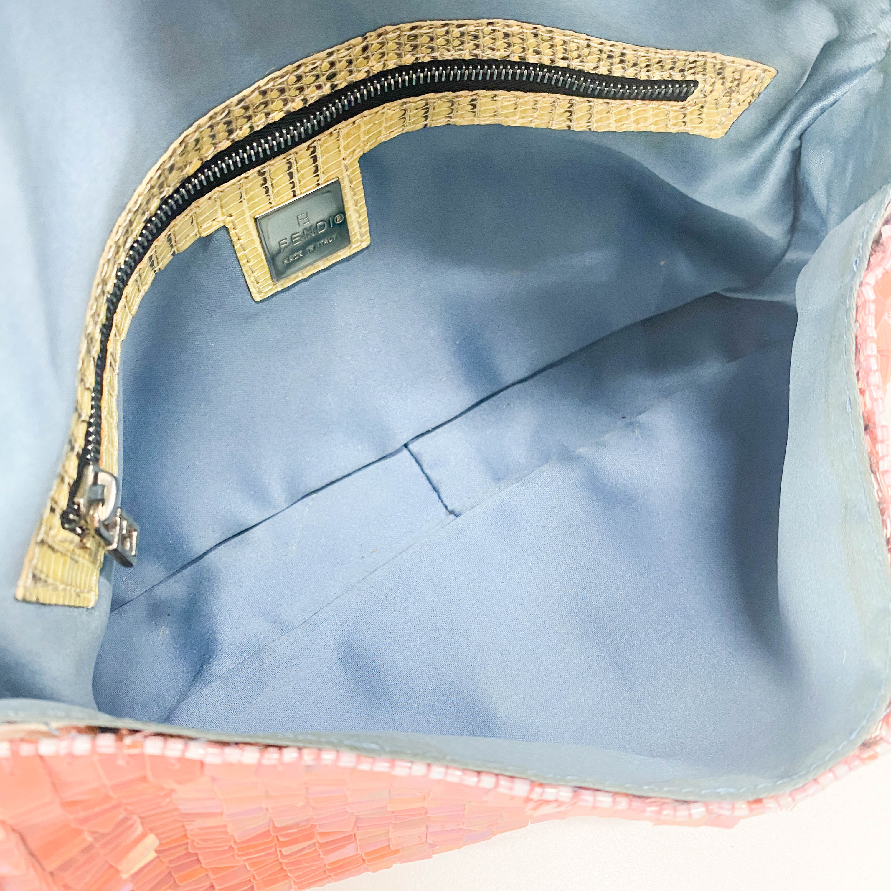 Baguette Pink Beads & Lizard Leather Shoulder Bag